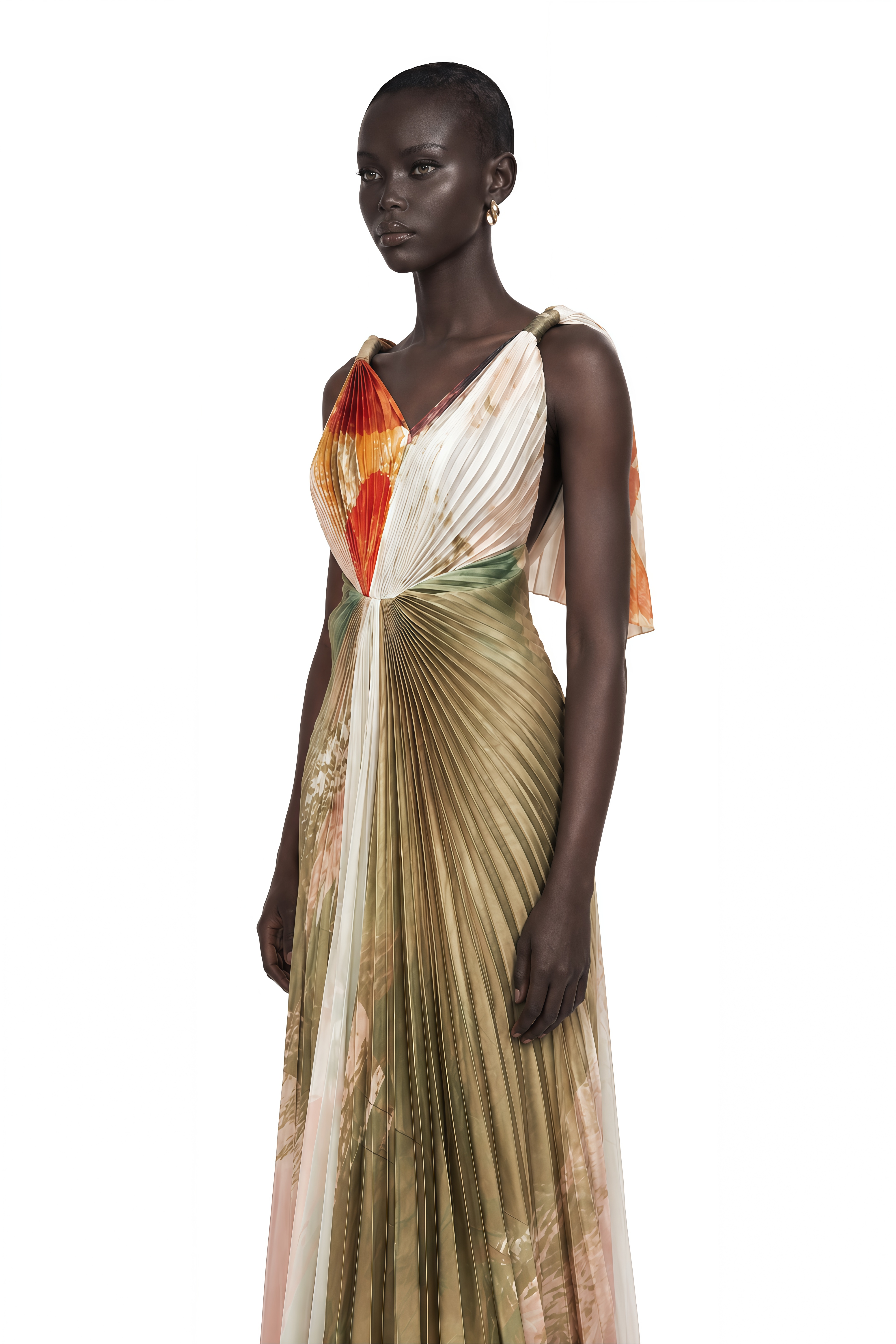 Giulia Green Smudged Graffiti Satin Maxi Dress