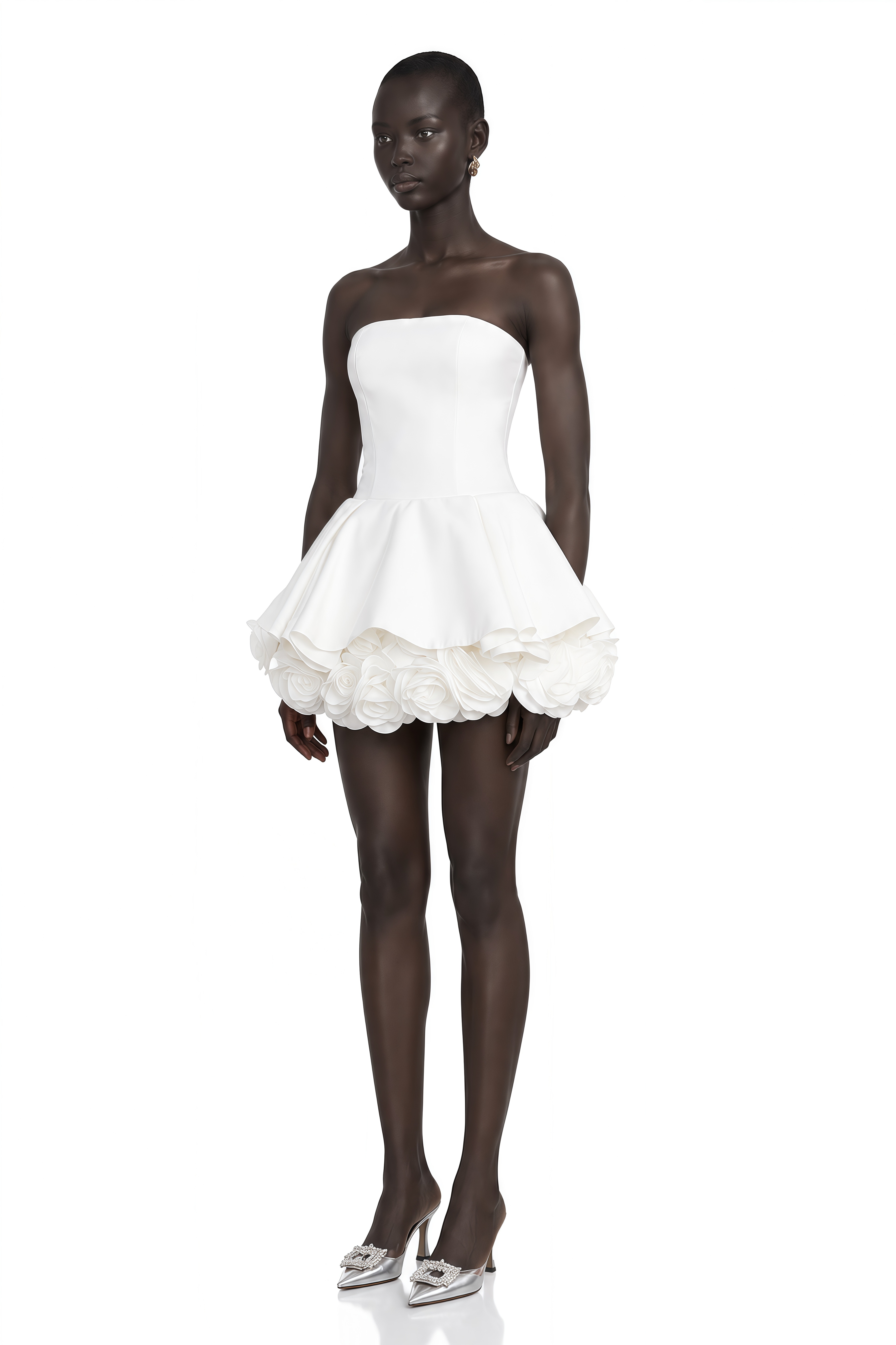 Lucie White Petal-Layered Strapless Corset Mini Dress