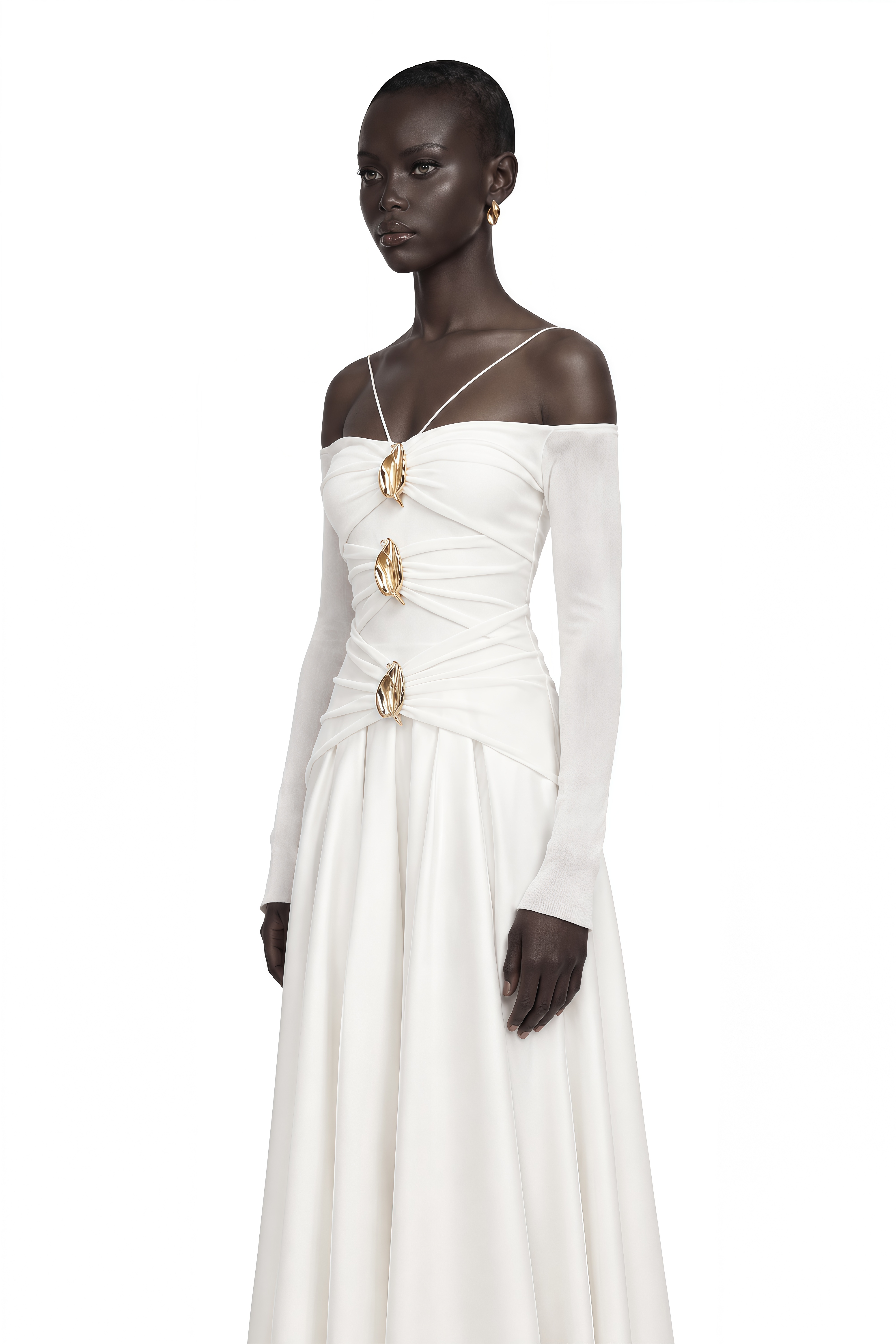 Nadine Off-Shoulder Paneled Maxi Dress in White