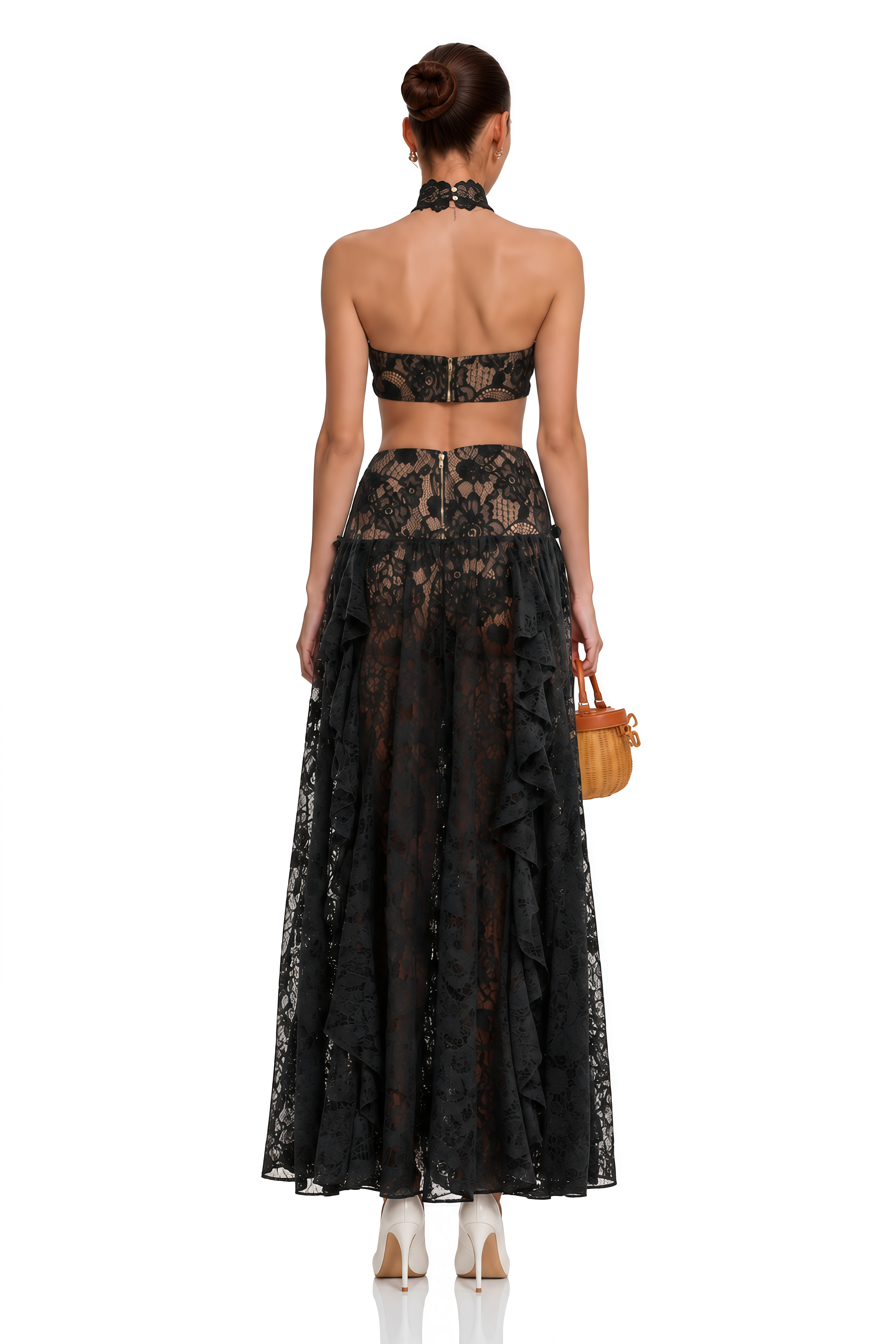 Evelyn Black Halterneck Lace Maxi Dress