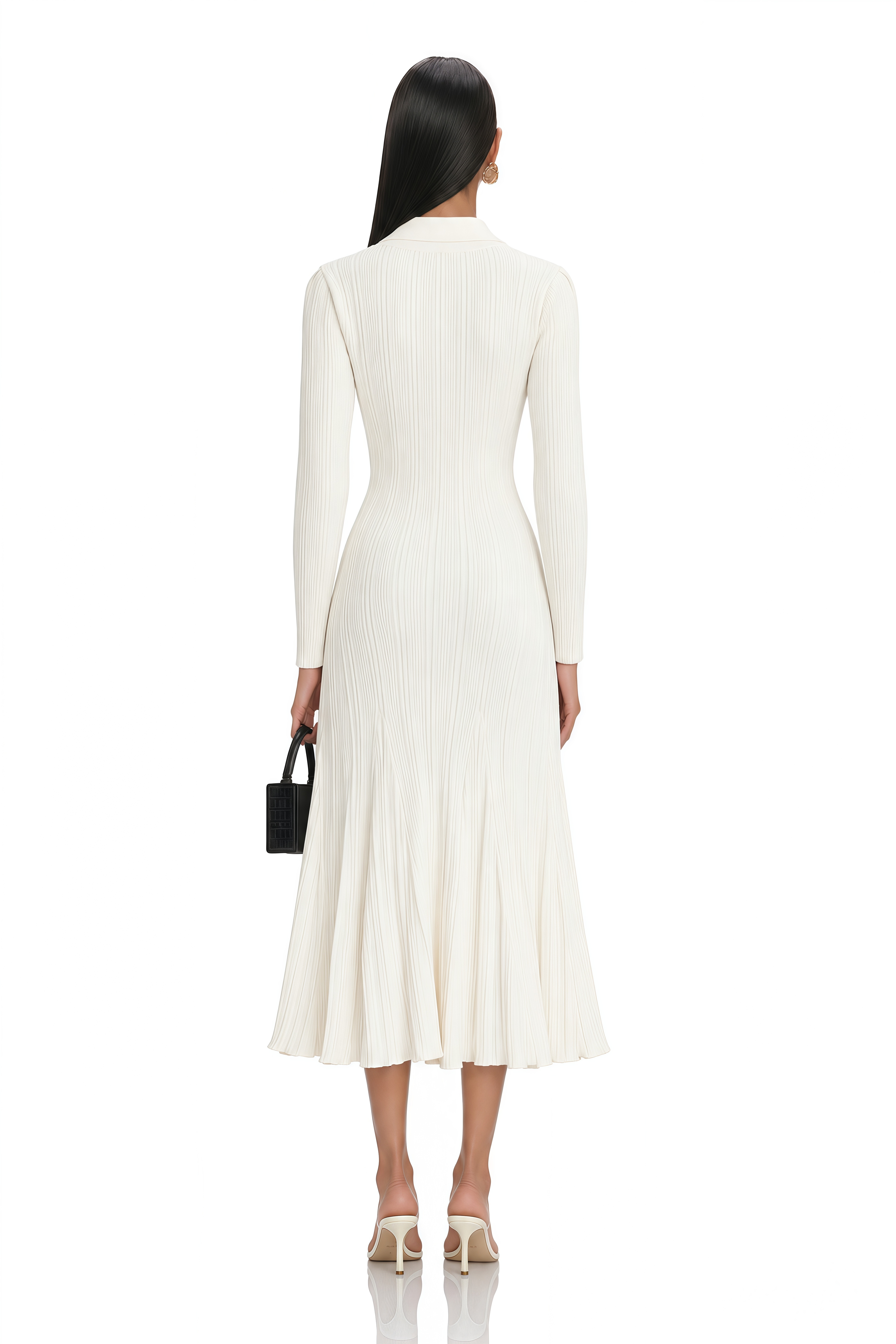 Nouria White Mermaid-Hem Knit Midi Dress