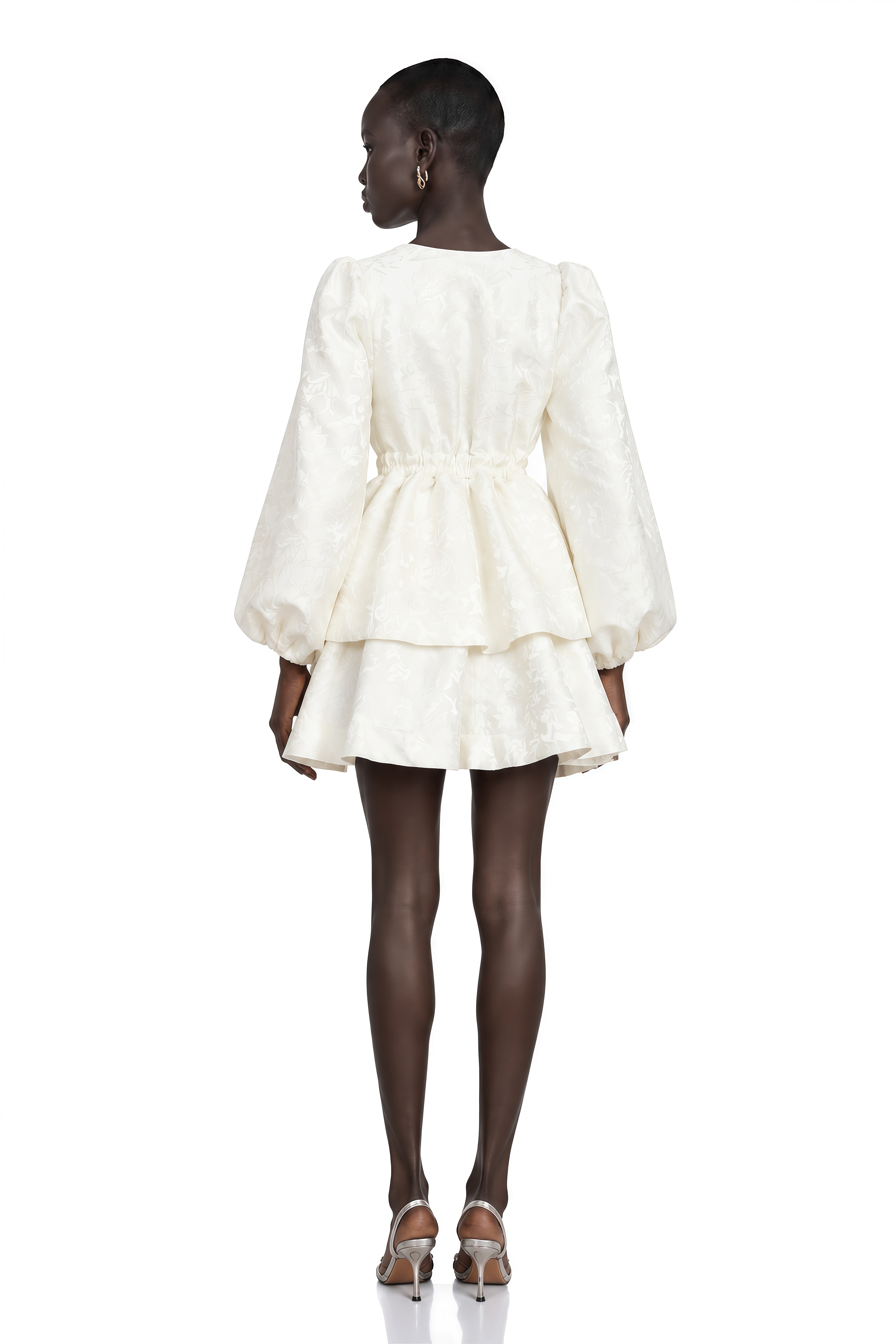 Colette White Jacquard Tiered Mini Dress
