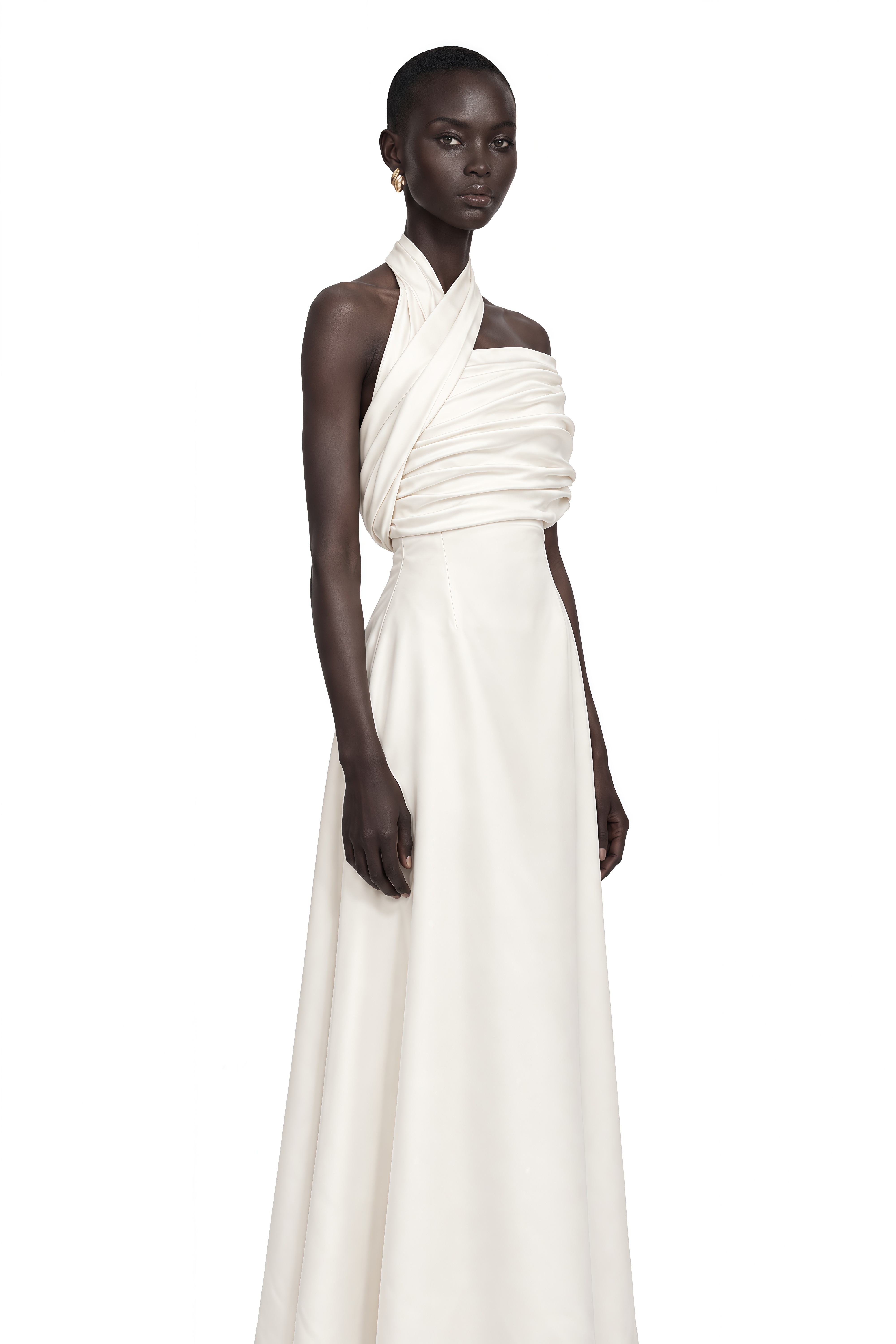 Solène Cream-White Asymmetrical Midi Dress