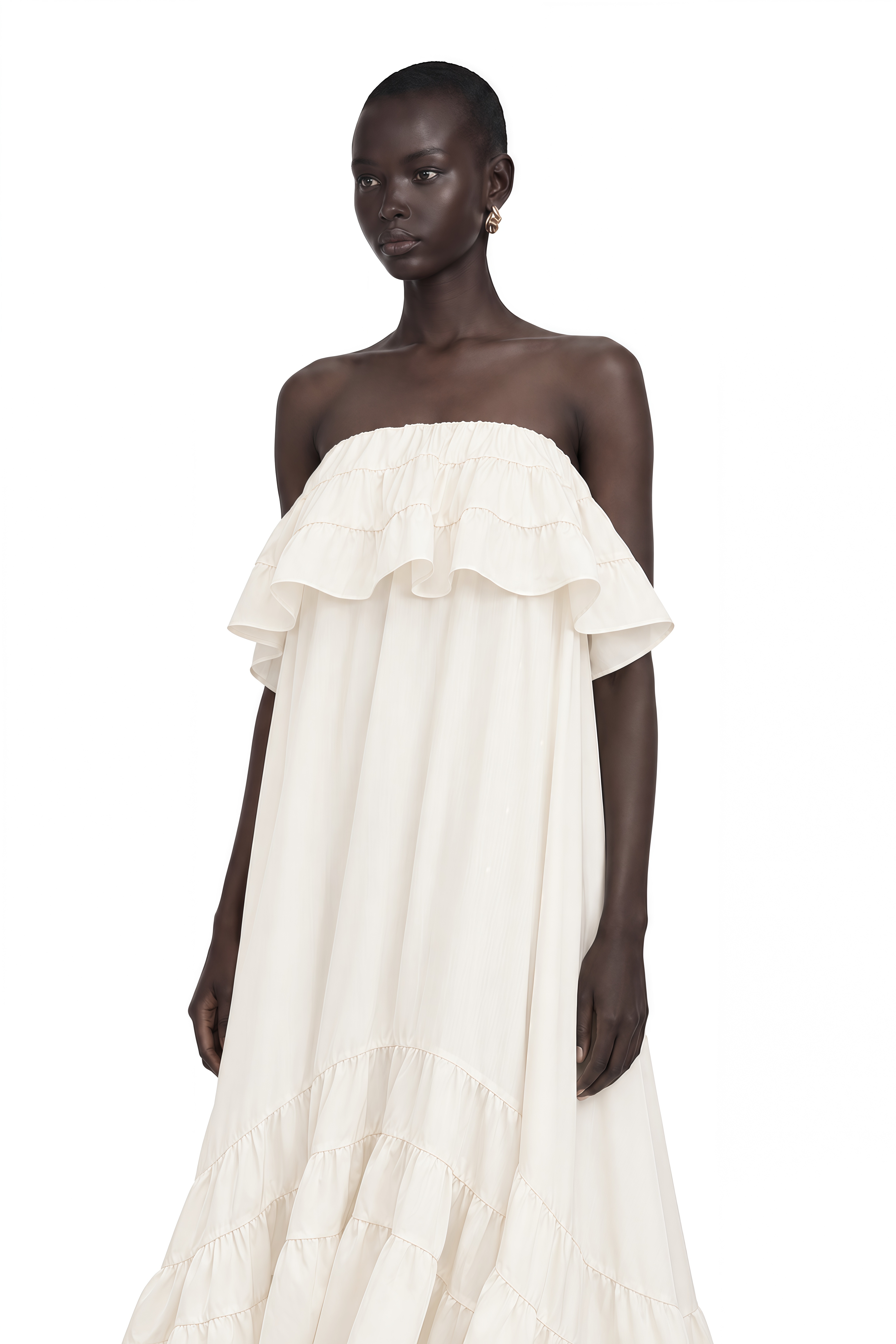 Bénédicte White Vibrant Off Shoulder Shirred Maxi Dress