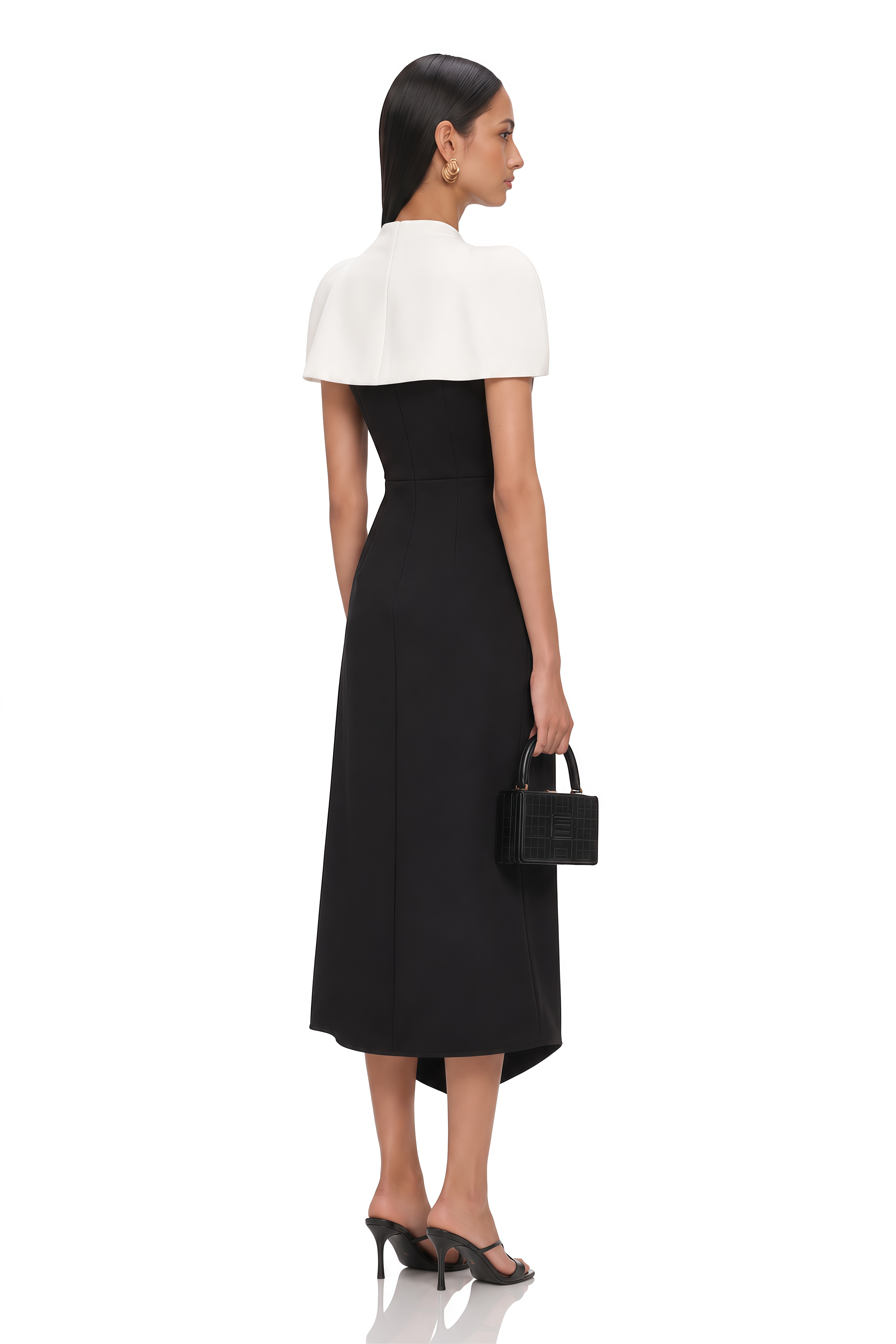Fabienne Color Block Midi Dress with Shawl Detail