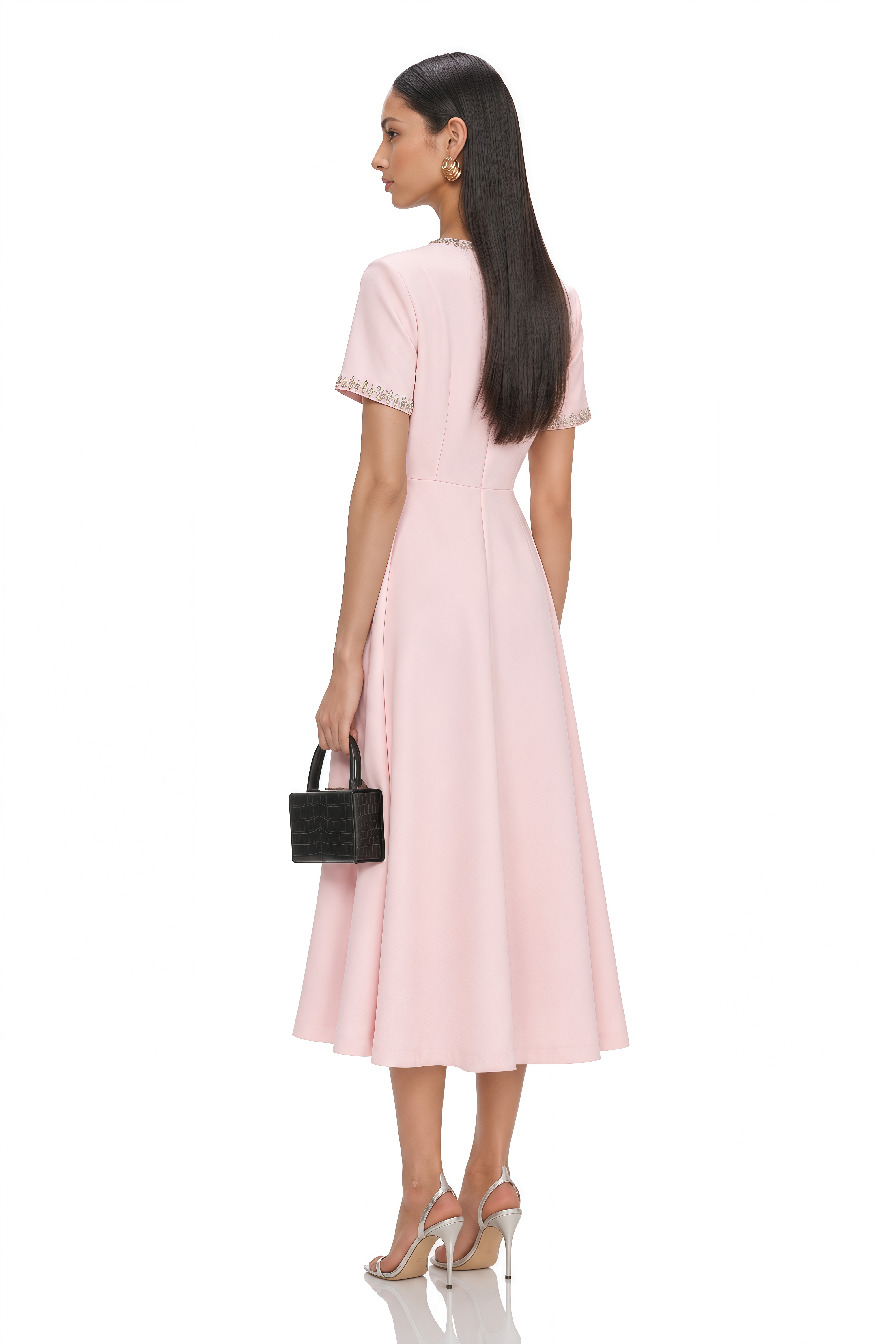 Cassiopeia Crystal-Accented Pink Bow Midi Dress