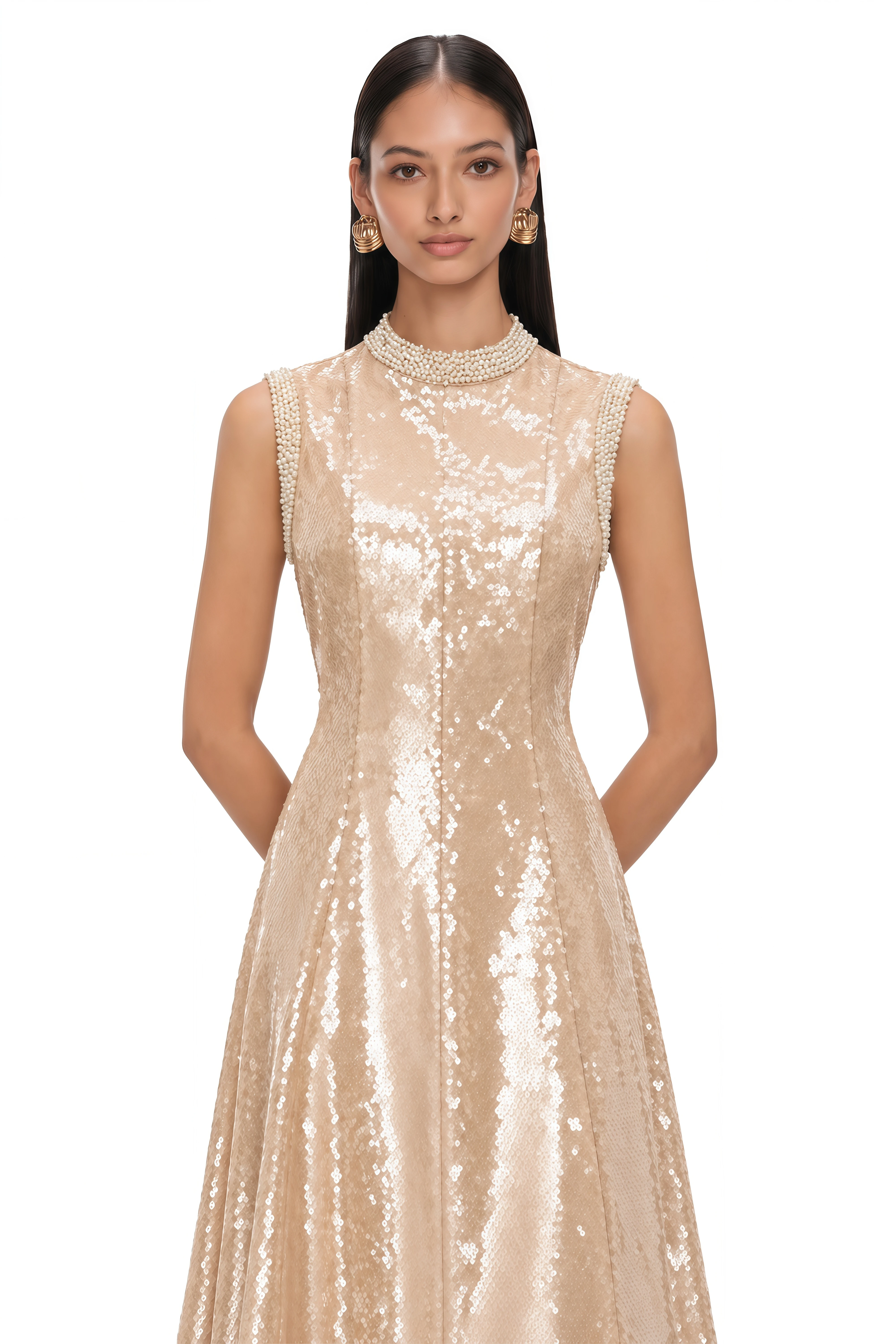 Ornella Faux-Pearl Sequined Midi Dress