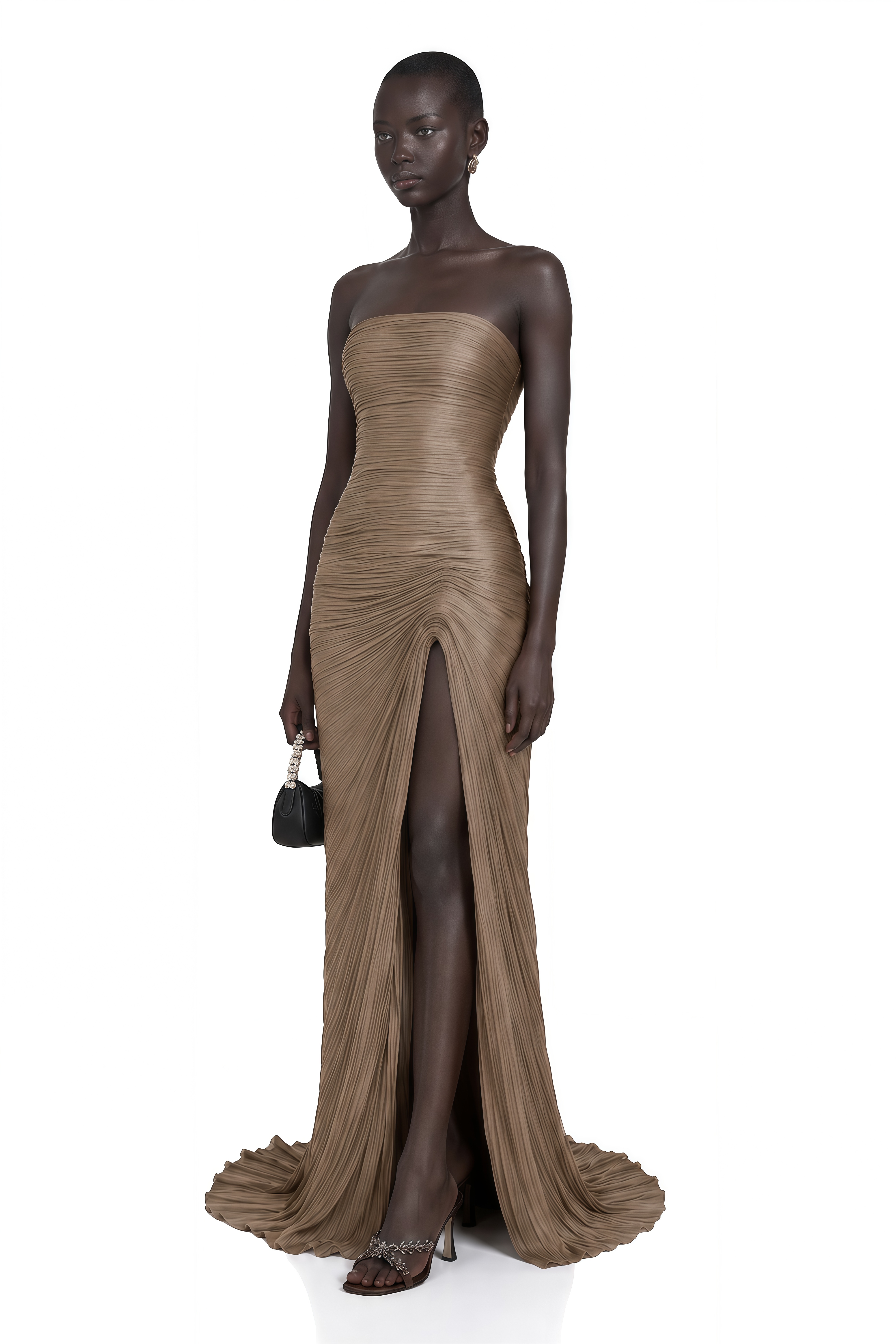 Shifra Brown Asymmetrical Cape Maxi Dress
