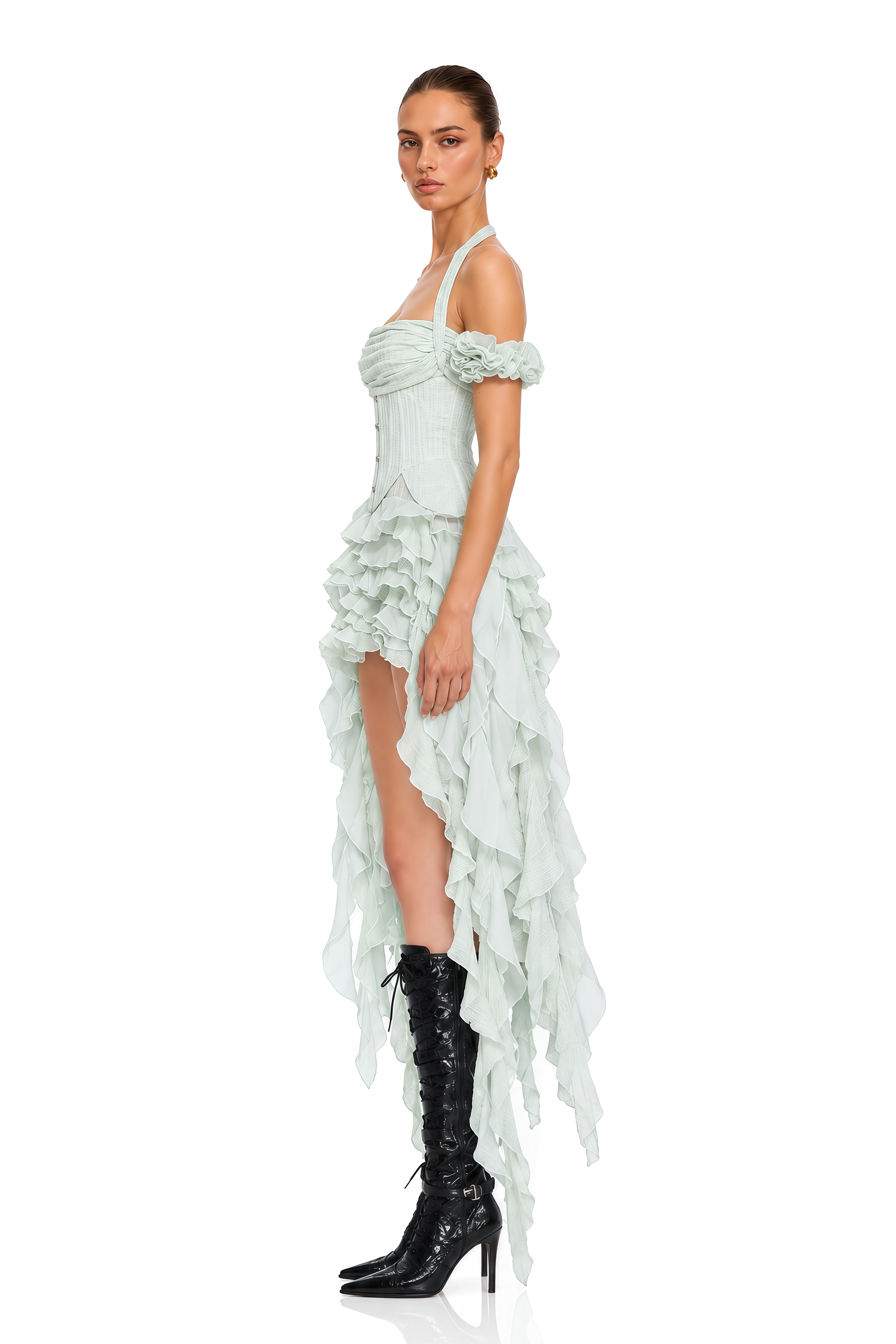 Patricia Green Floral-Appliqué Asymmetrical Ruffled Mini Dress