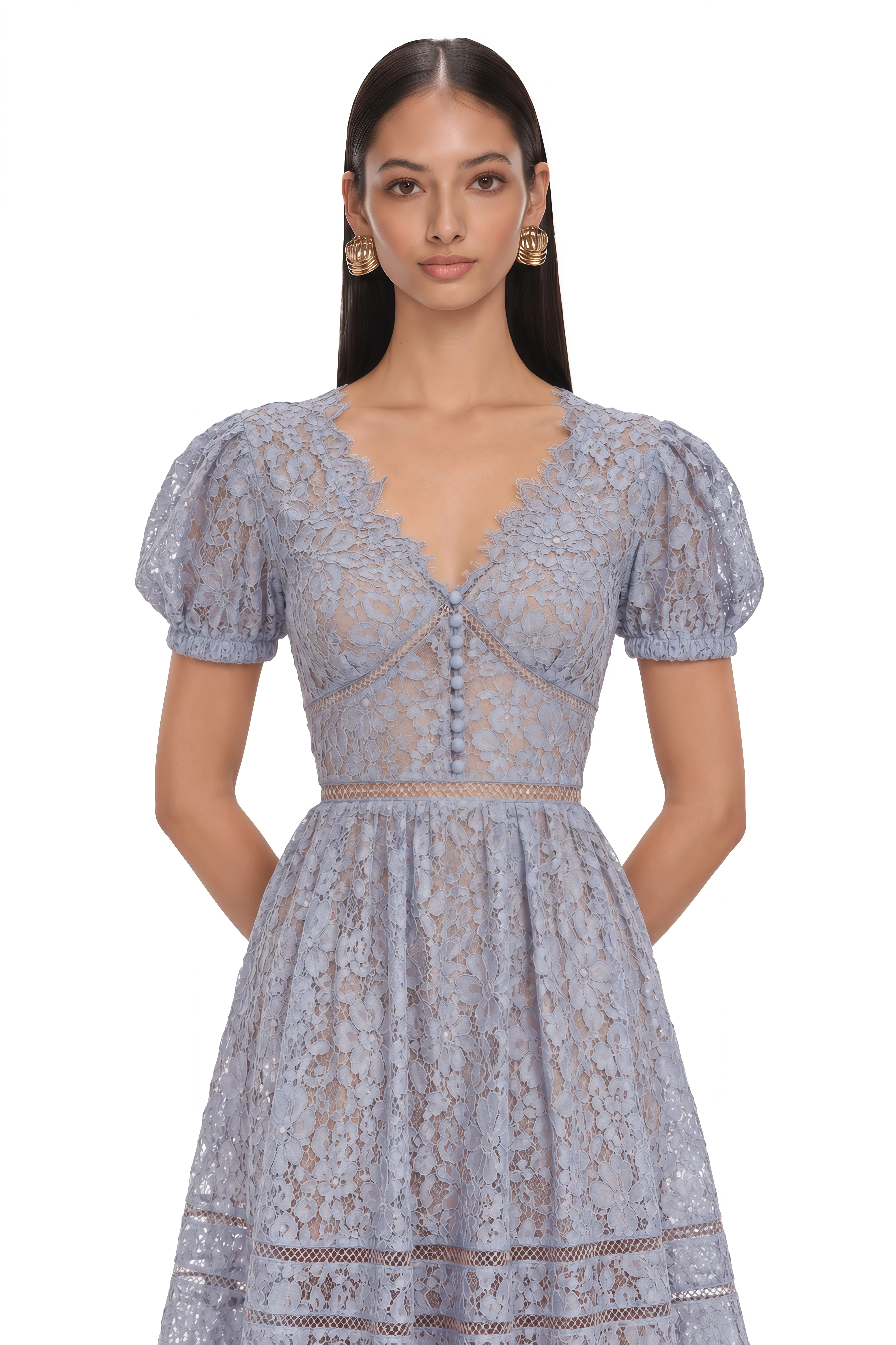 Tamara Cornflower Blue Floral Lace Midi Dress