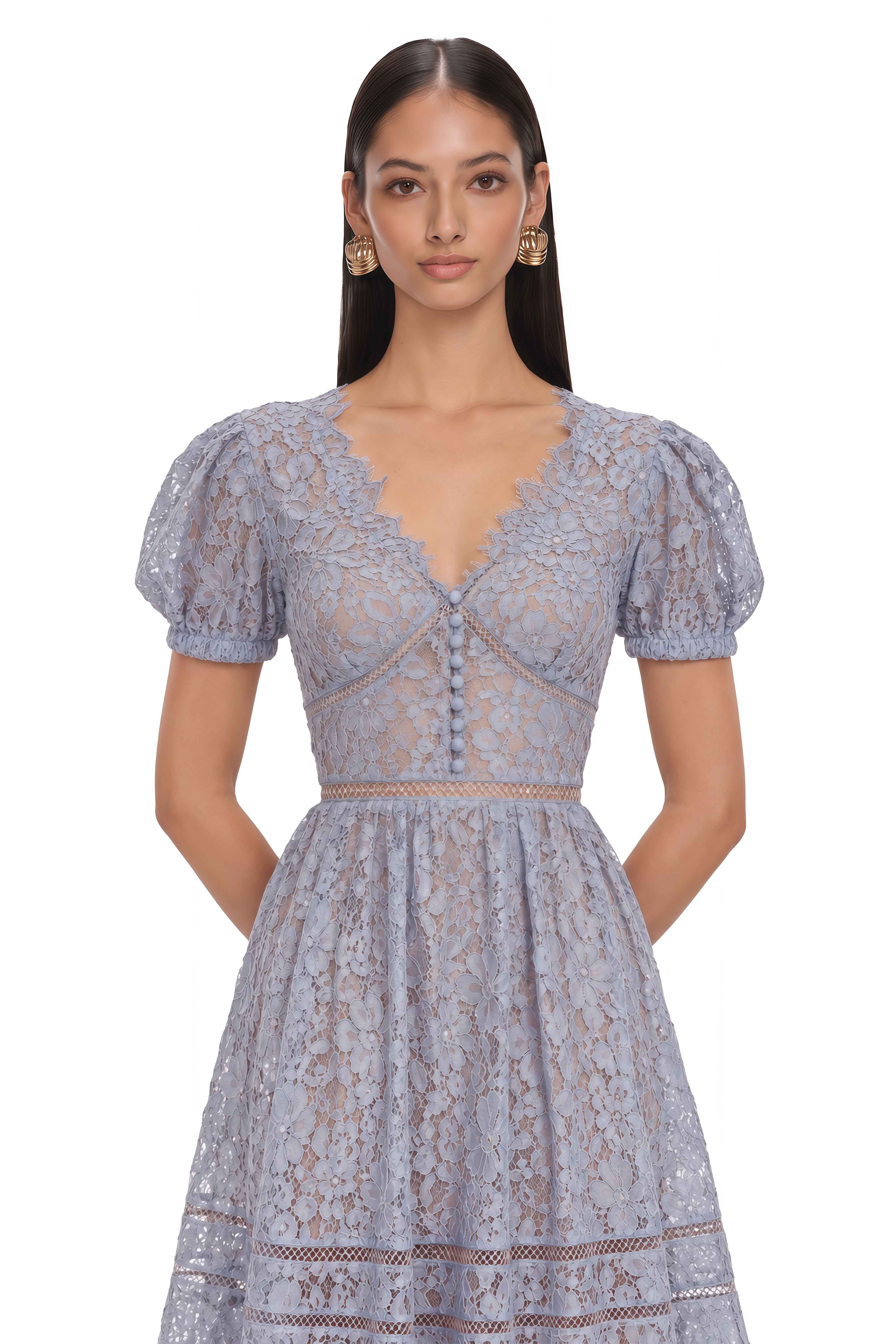 Tamara Cornflower Blue Floral Lace Midi Dress