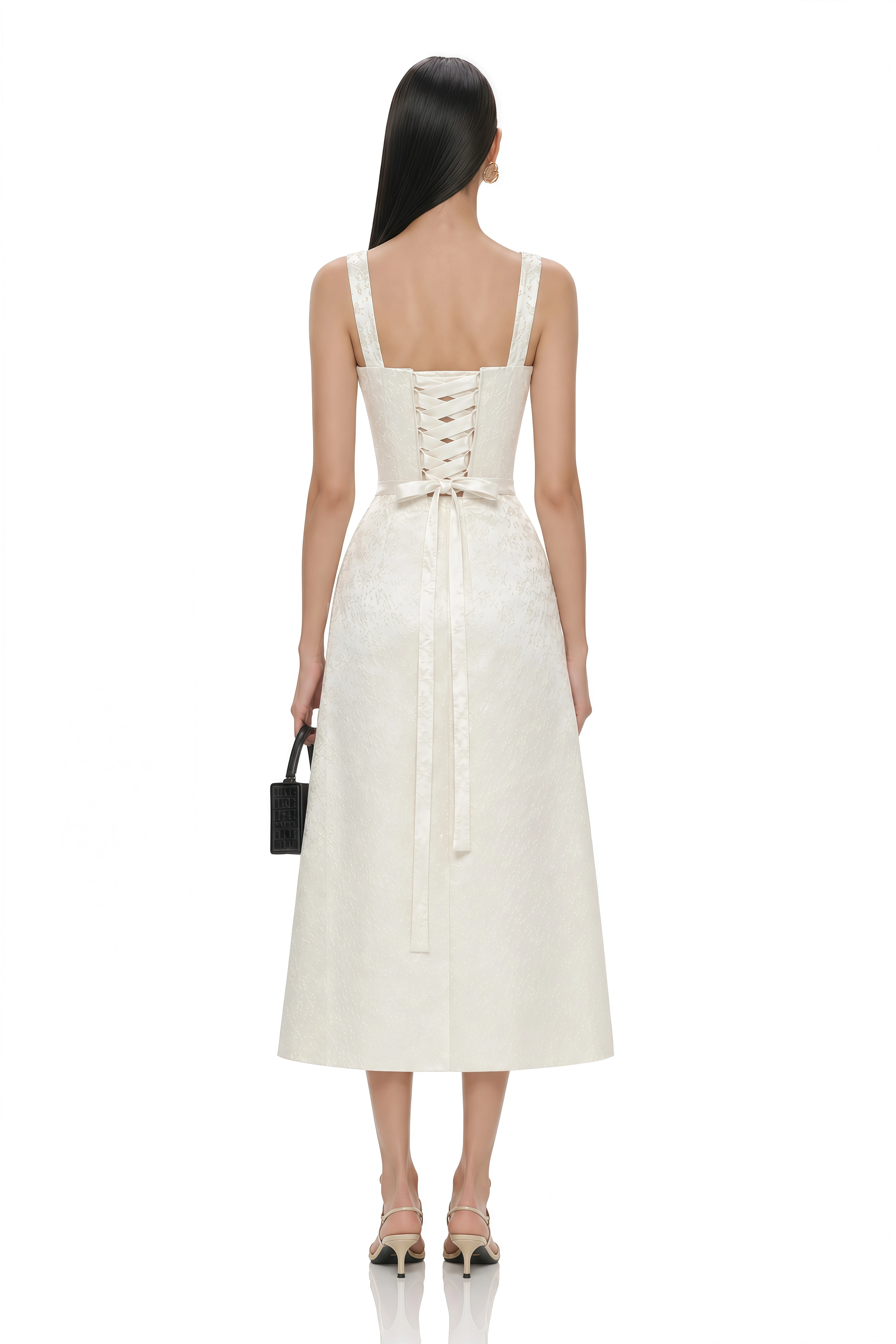 Greta Ivory Sweetheart Embroidered Midi Dress