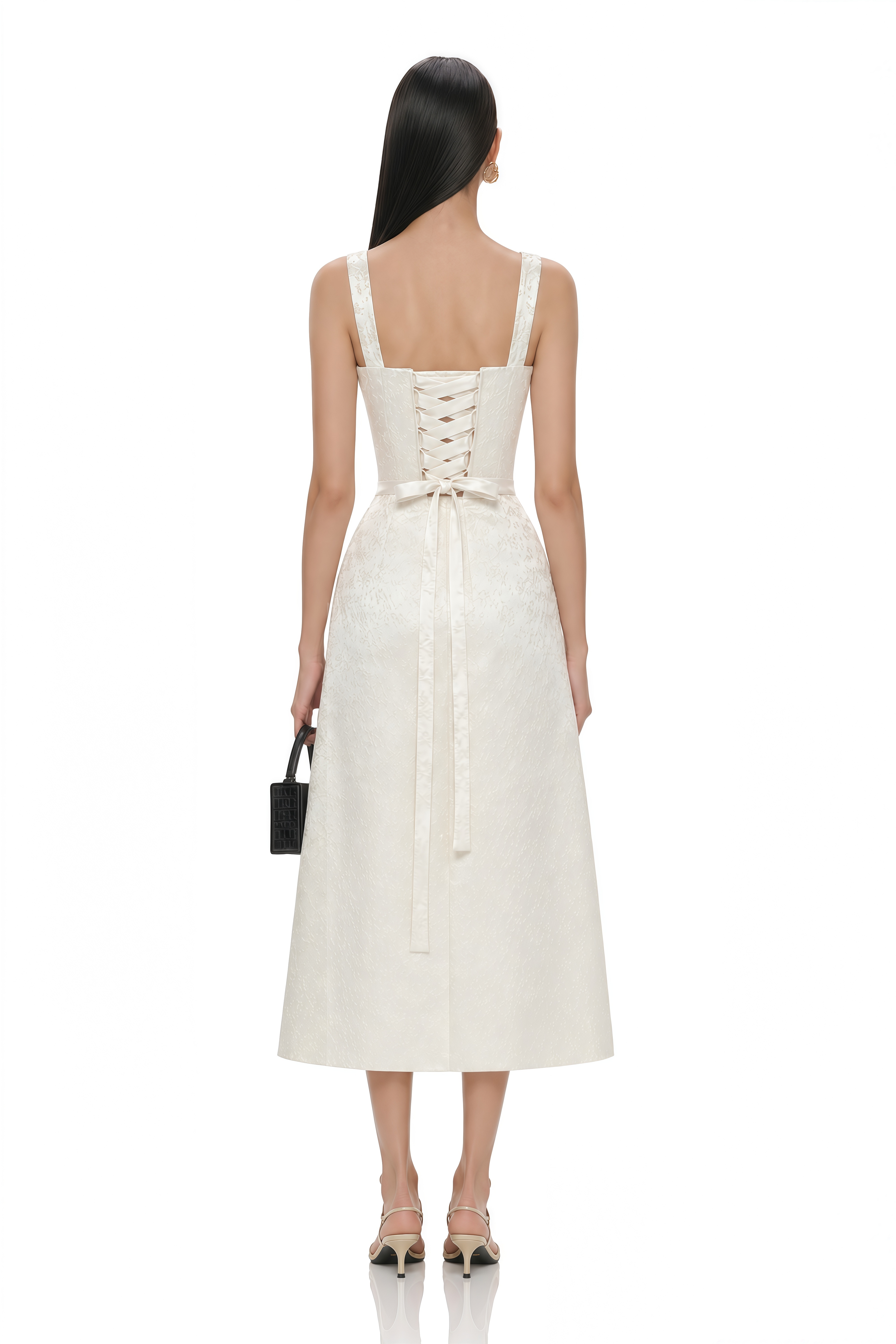 Greta Ivory Sweetheart Embroidered Midi Dress
