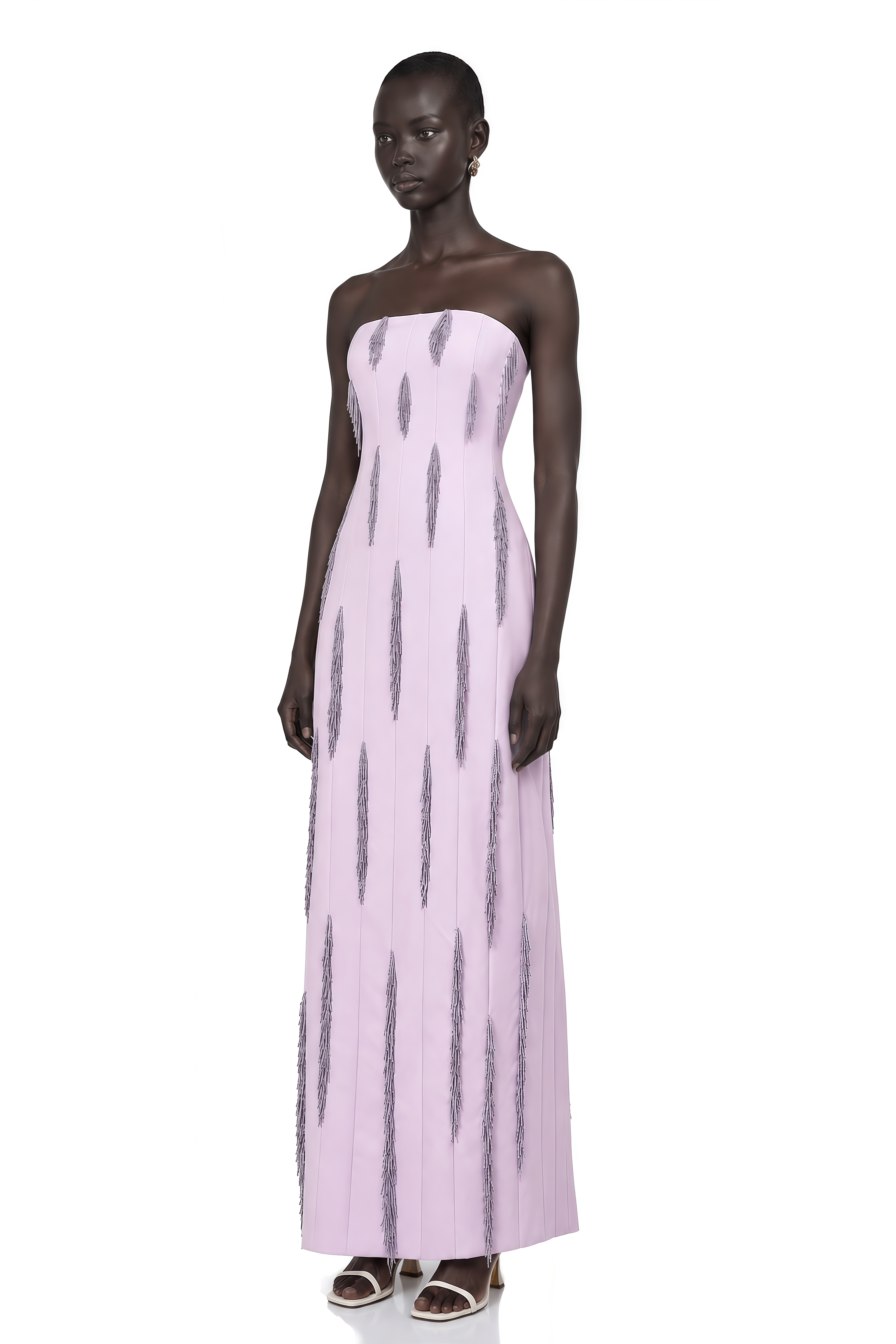 Émilie Purple Beaded Fringed Detail Maxi Dress