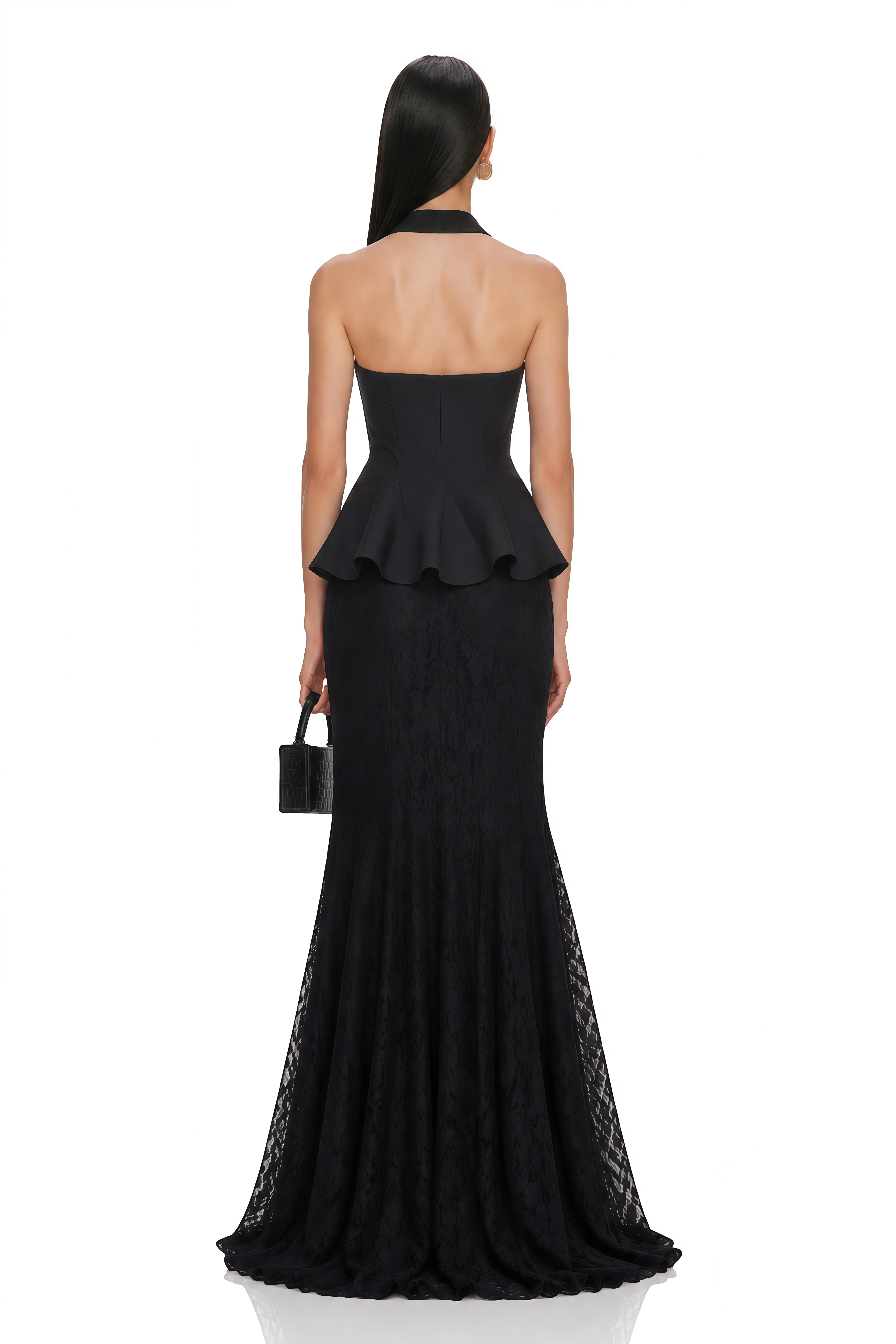 Whitley Black Halterneck Top & Lace Skirt Set