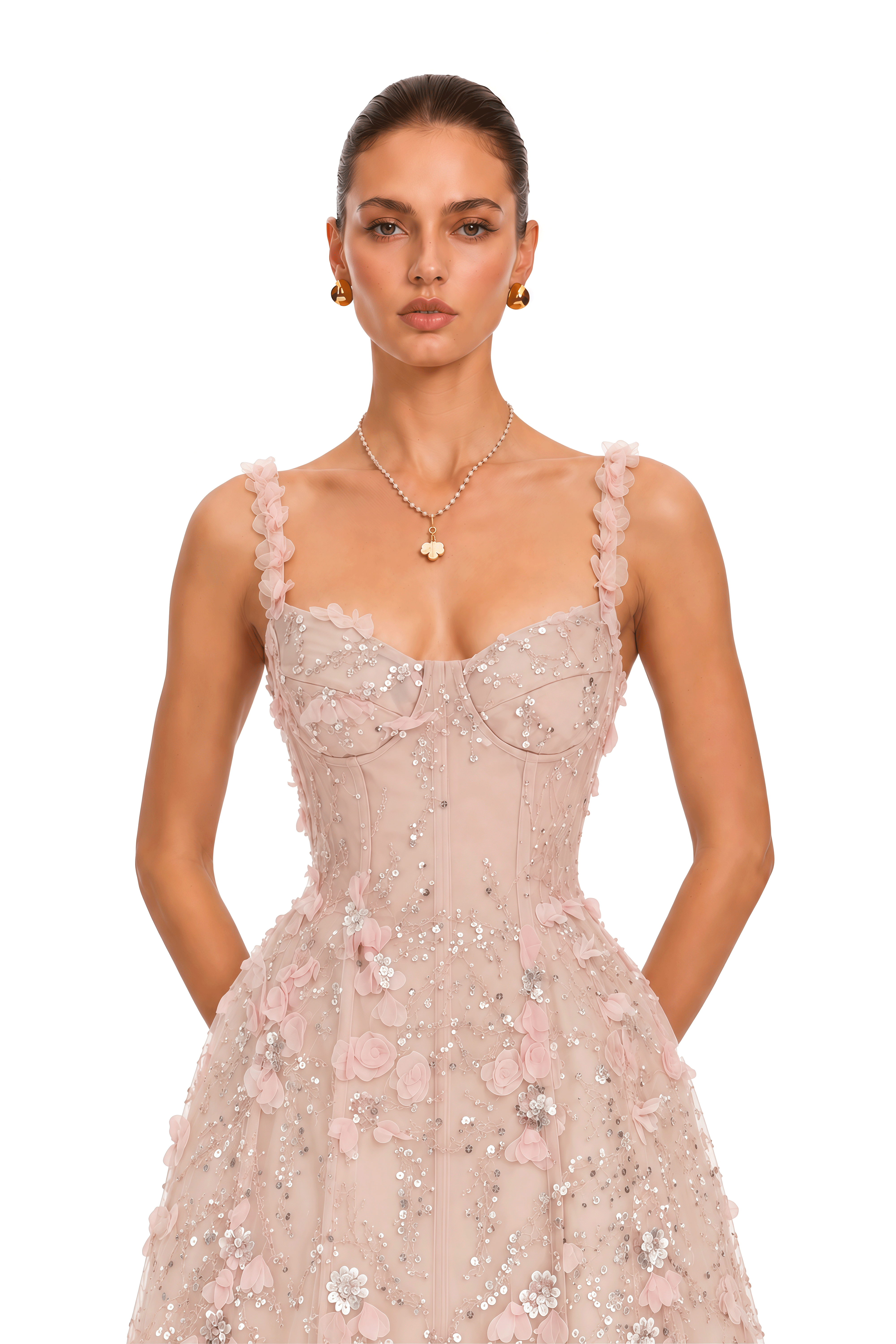 Keira Pink Embellished Floral Appliqué Mini Dress