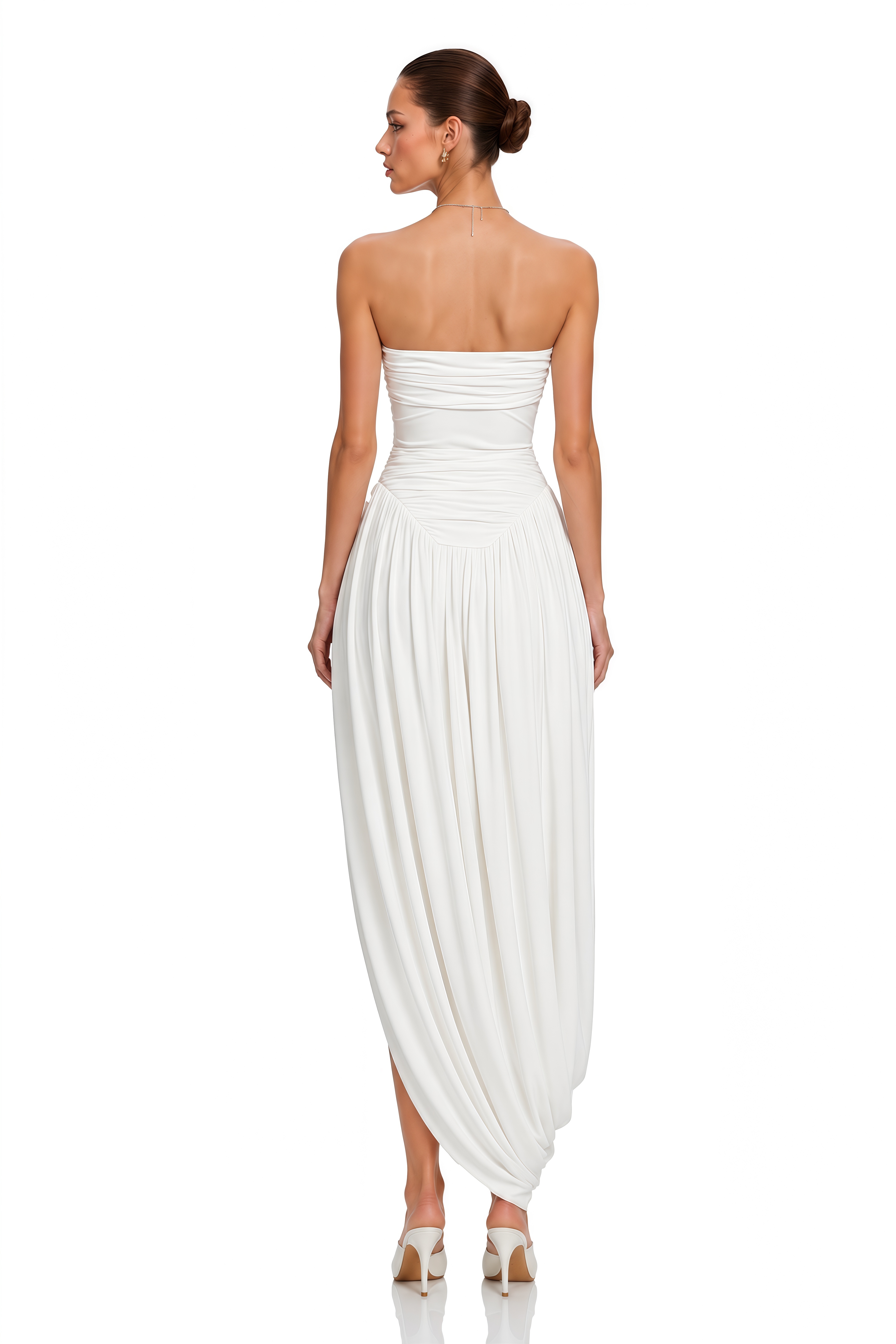 Kiia White Off Shoulder Ruched Midi Dress