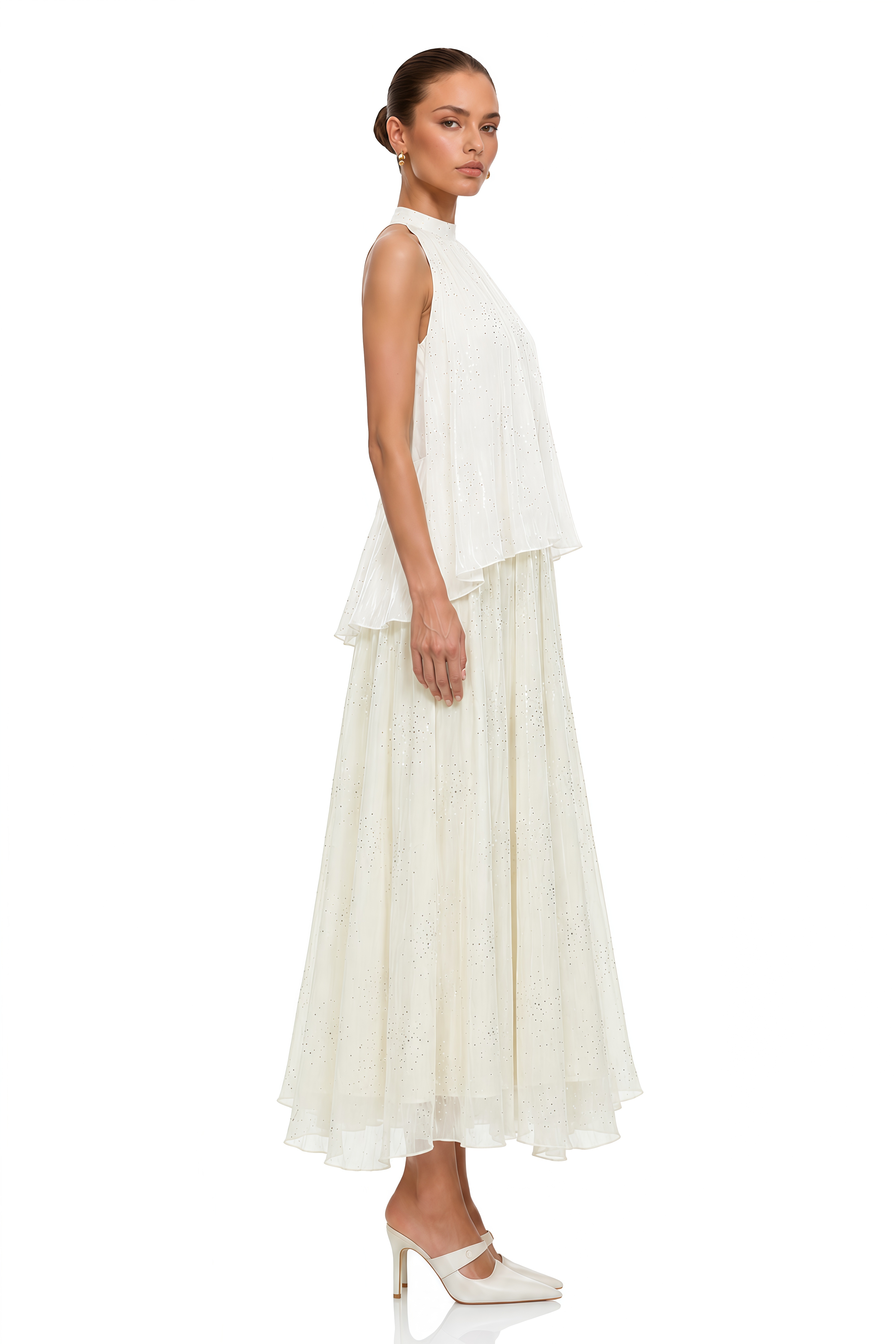 Zoe Cream Embellished Top & Skirt Set