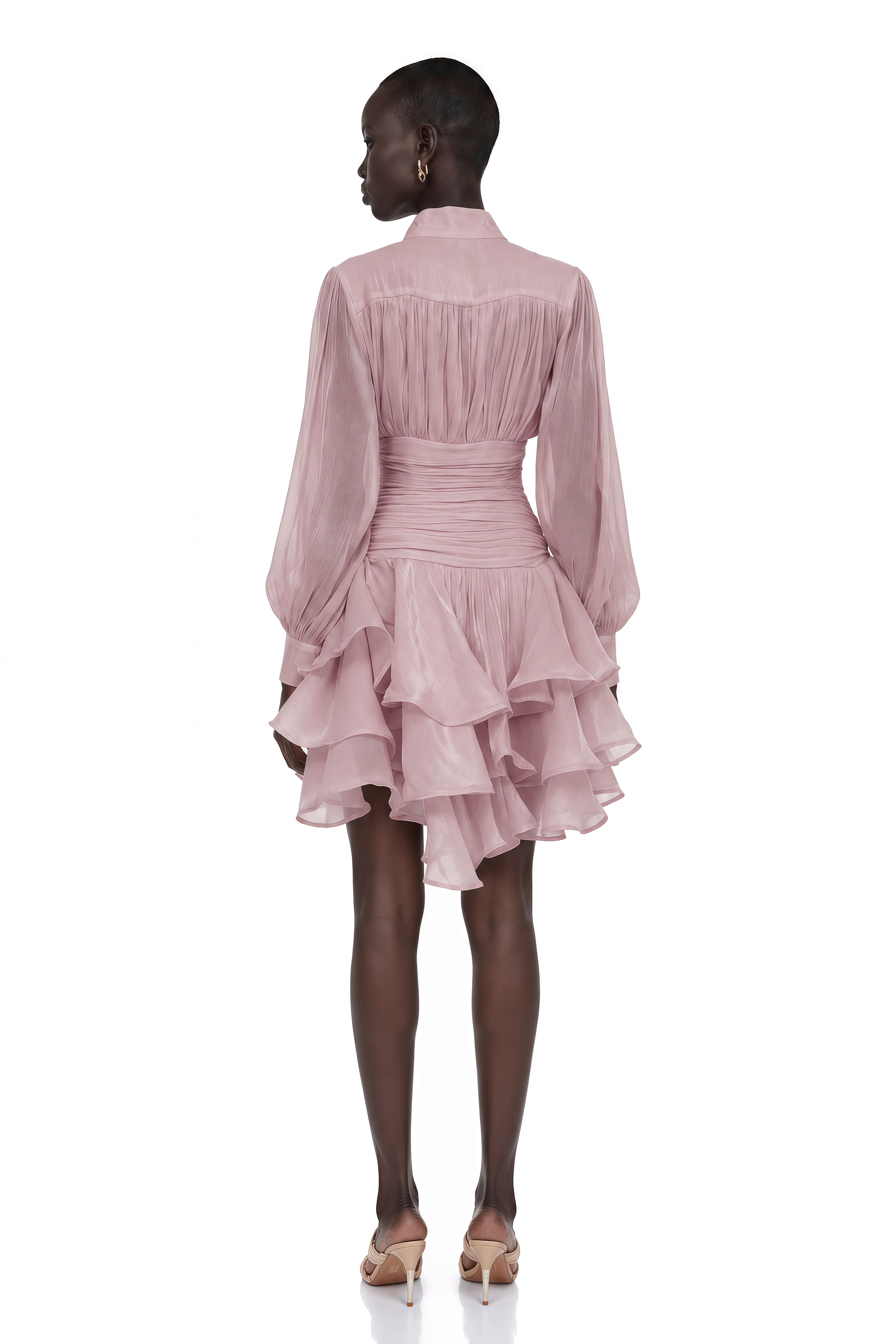 Emersyn Pink High-Neck Ruffled Detail Mini Dress