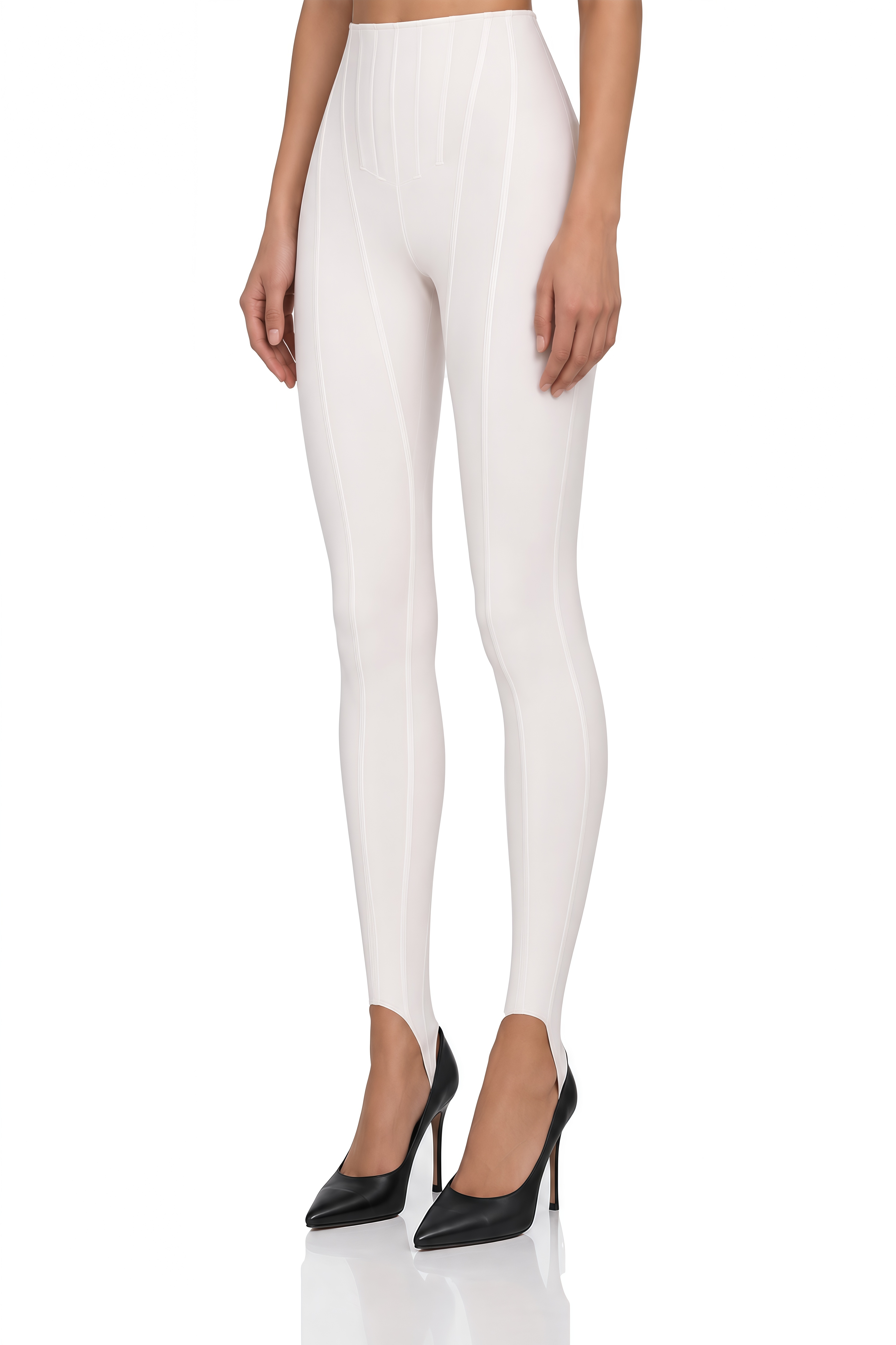 Cordelia White Decorative Stitching Leggings