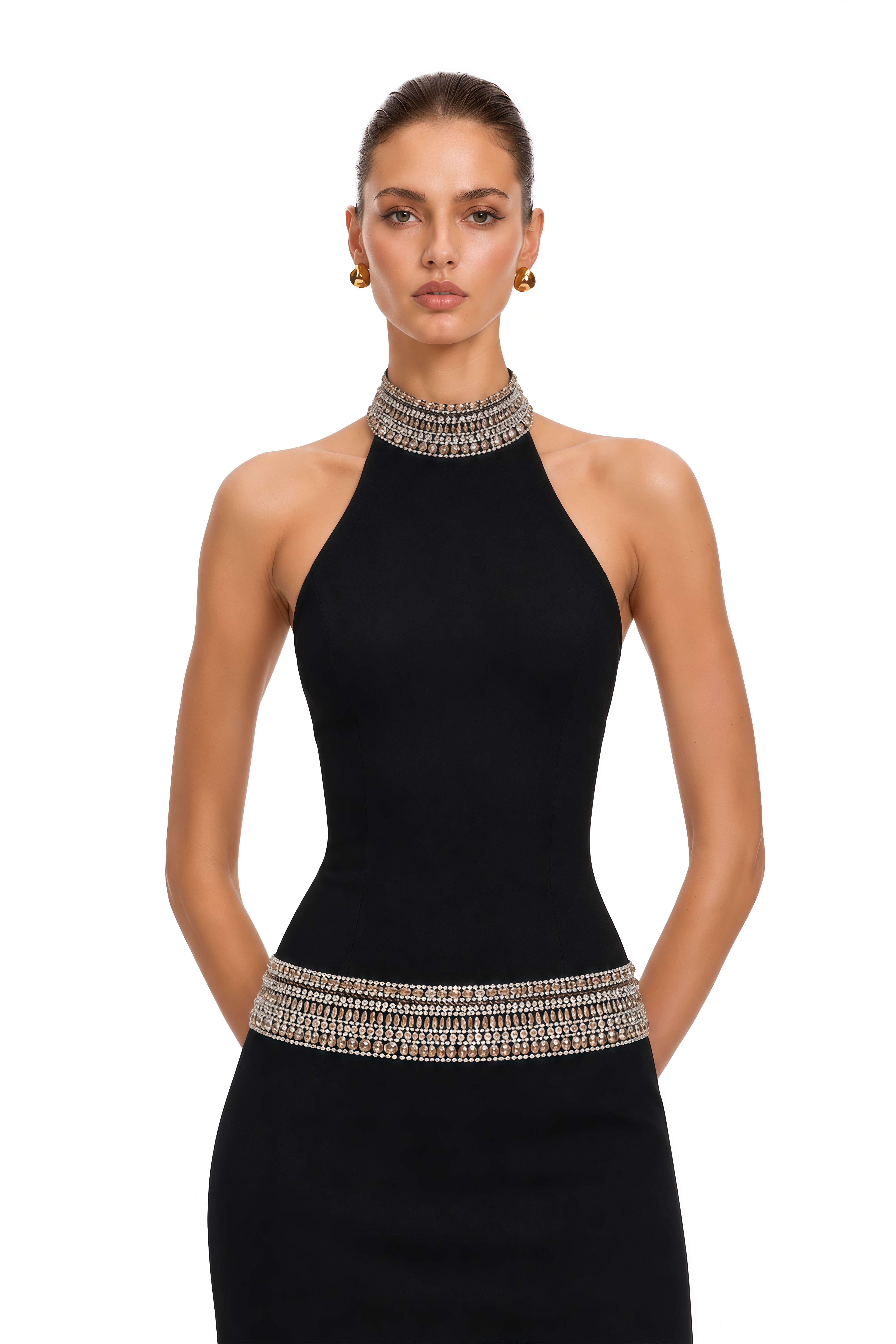 Brenda Black Halterneck Rhinestone Mini Dress
