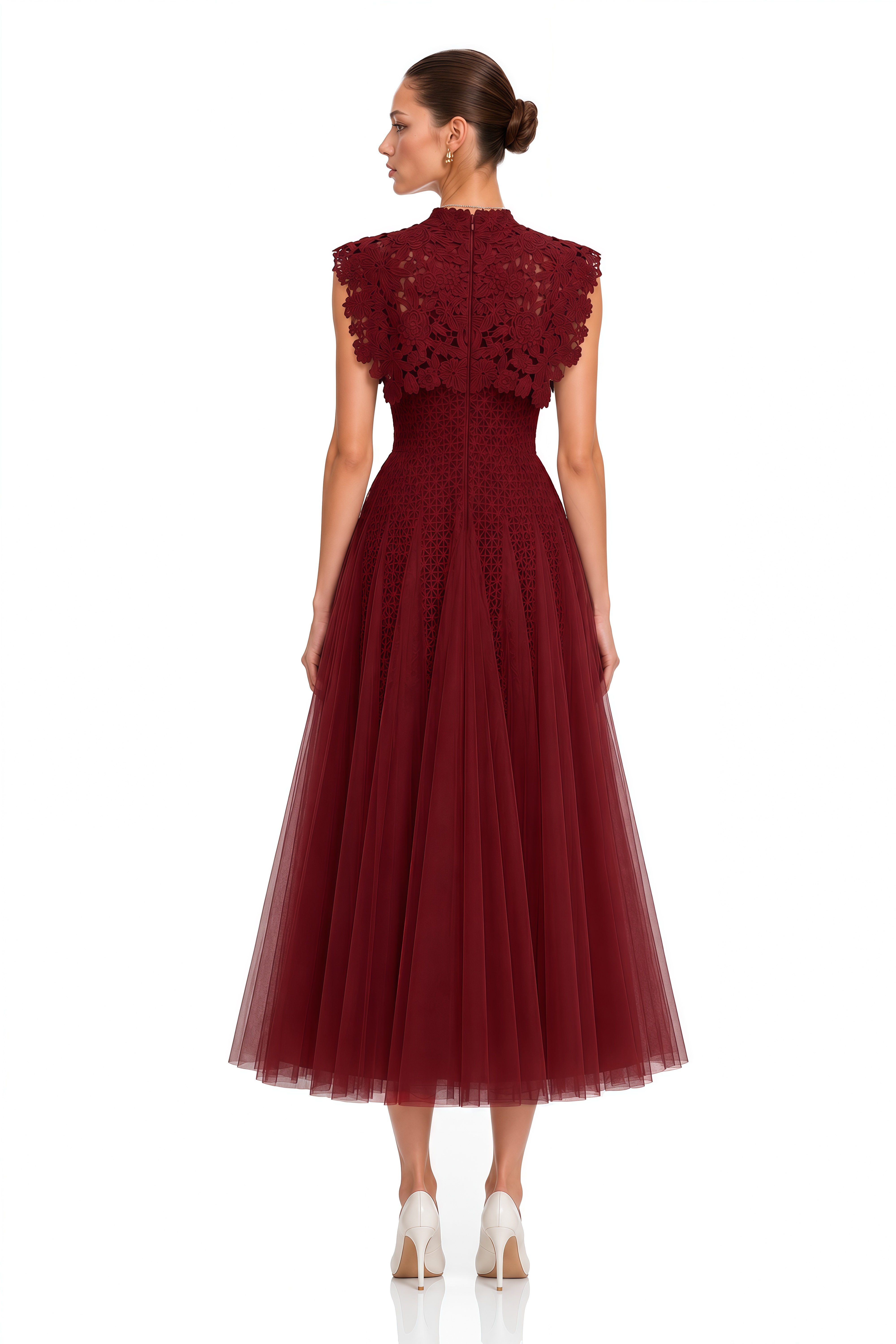 Margaret Red Floral Crochet Midi Dress