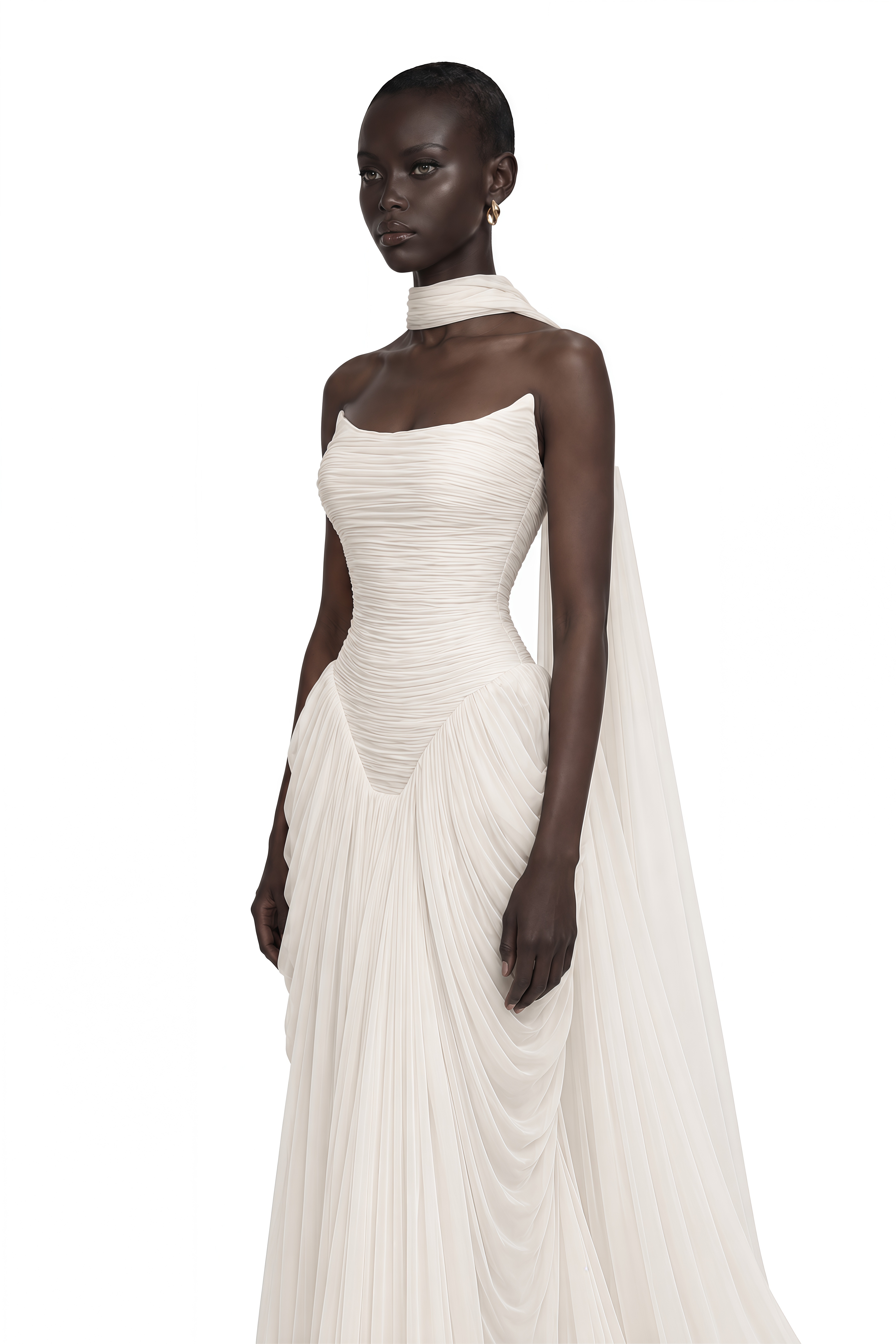 Lily White Ruched Bodycon Maxi Dress