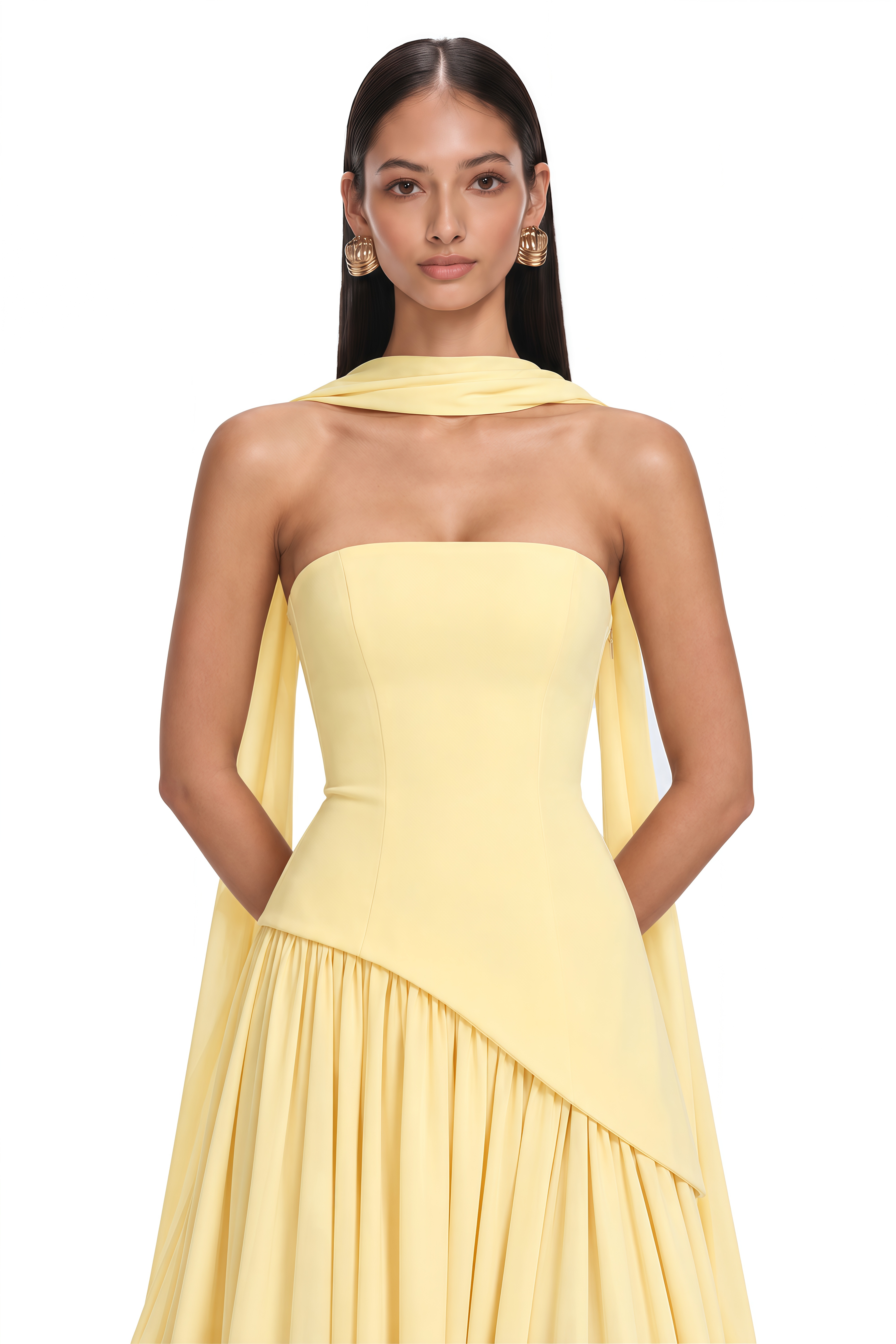 Sidonie Yellow Off-Shoulder Panel Maxi Gown
