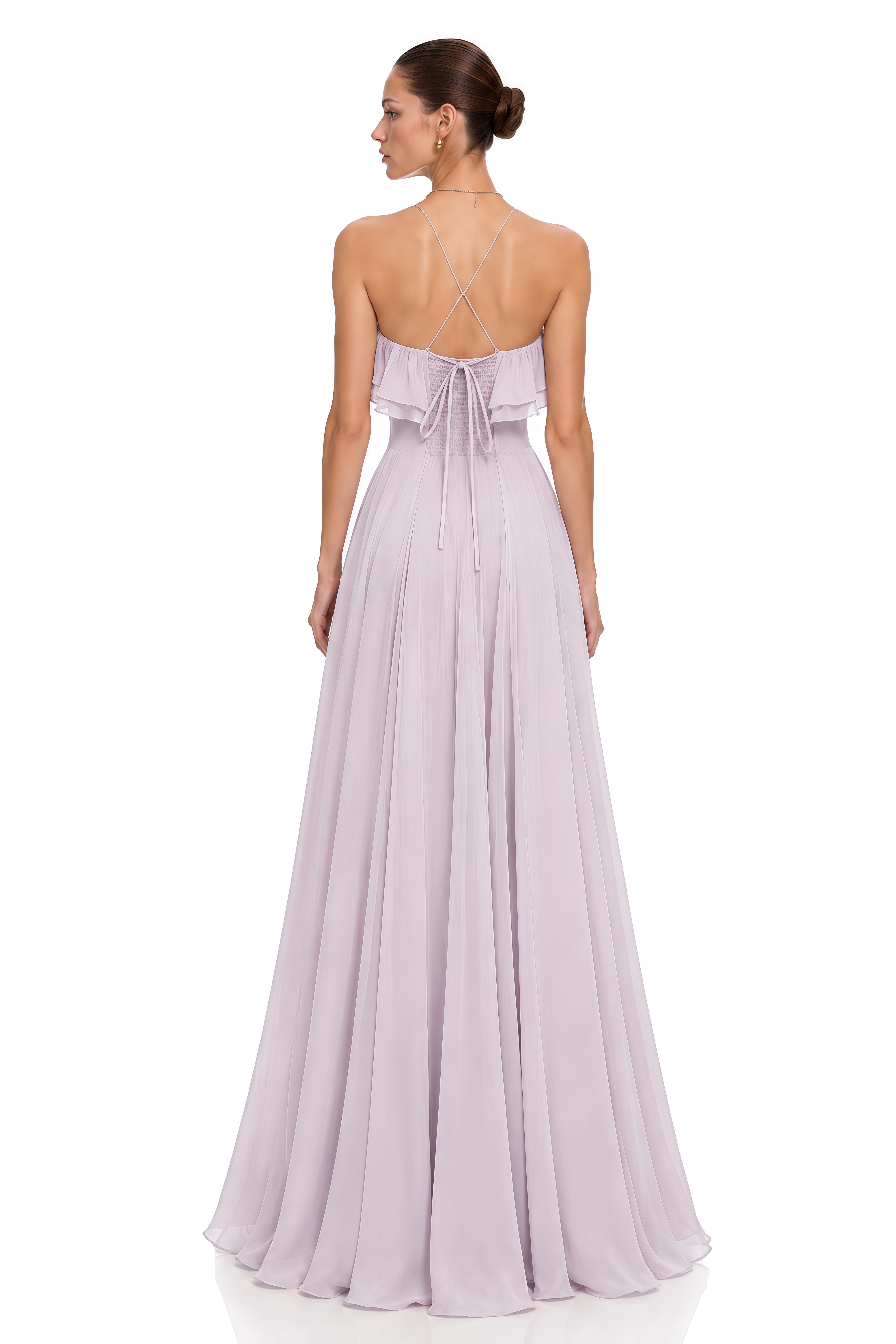 Bianka Purple Pleated Maxi Dress with 3D Florals