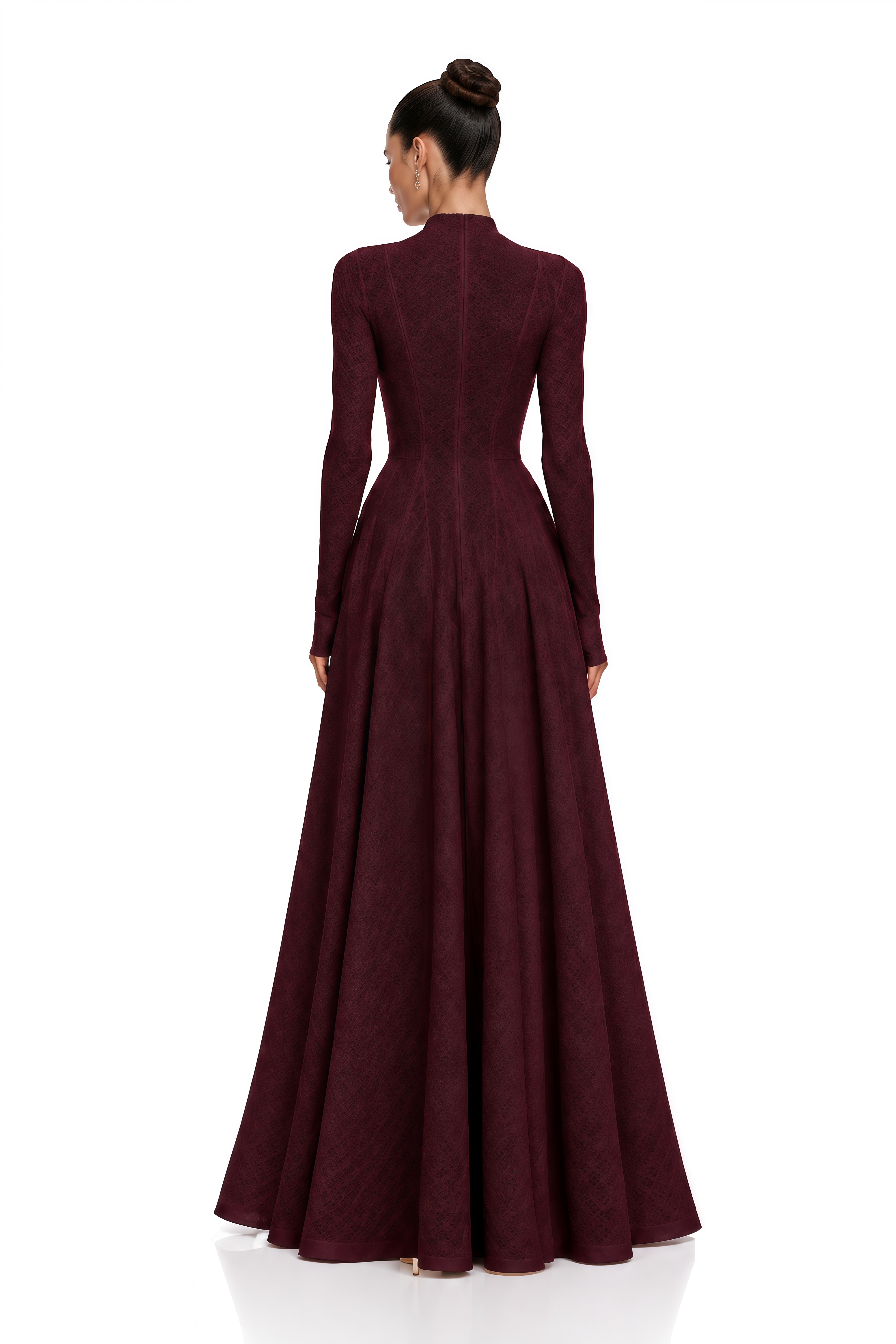 Athena Wavy-Pattern Lace Maxi Dress in Red