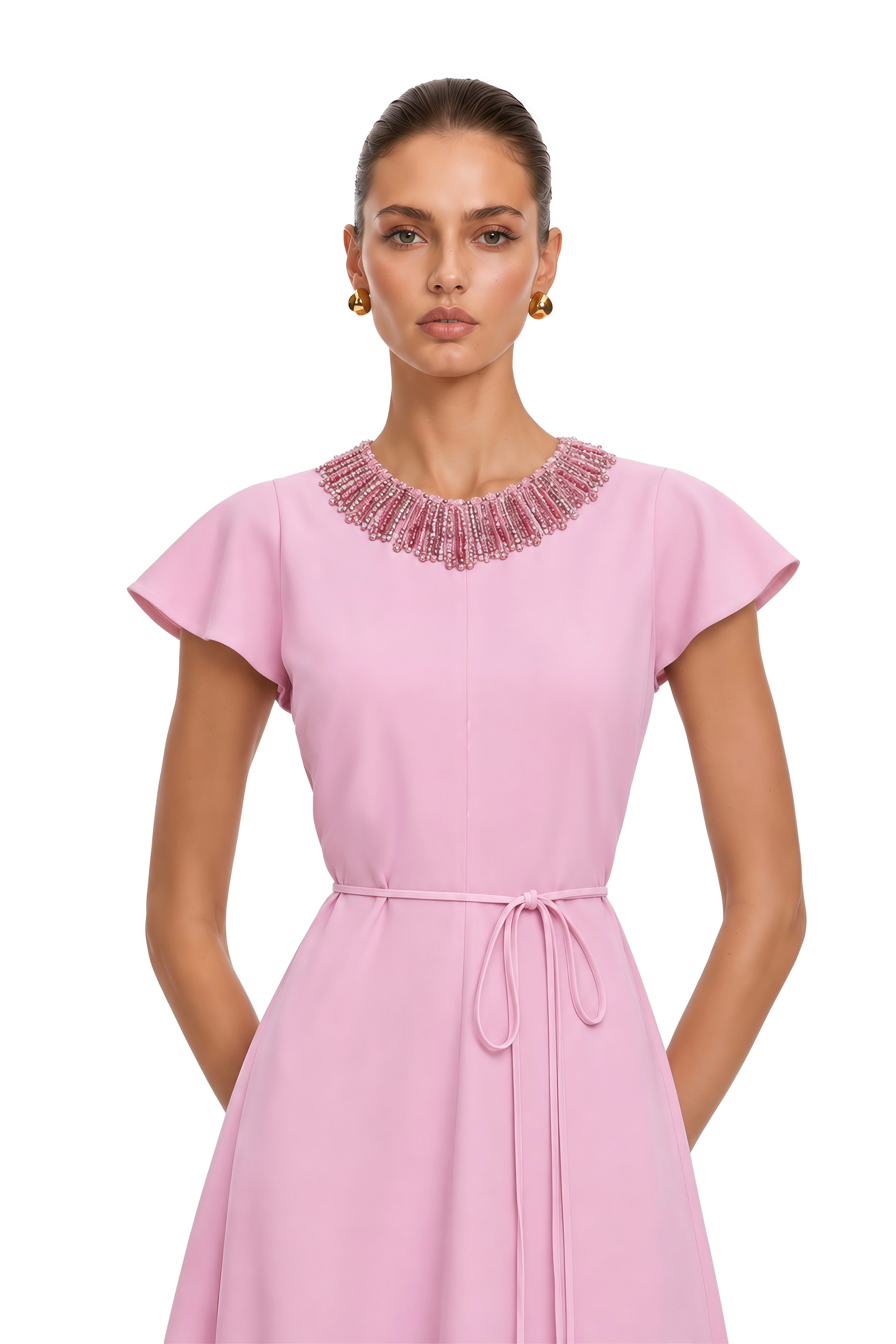 Zoraya Pink Crystal Embellished Maxi Dress