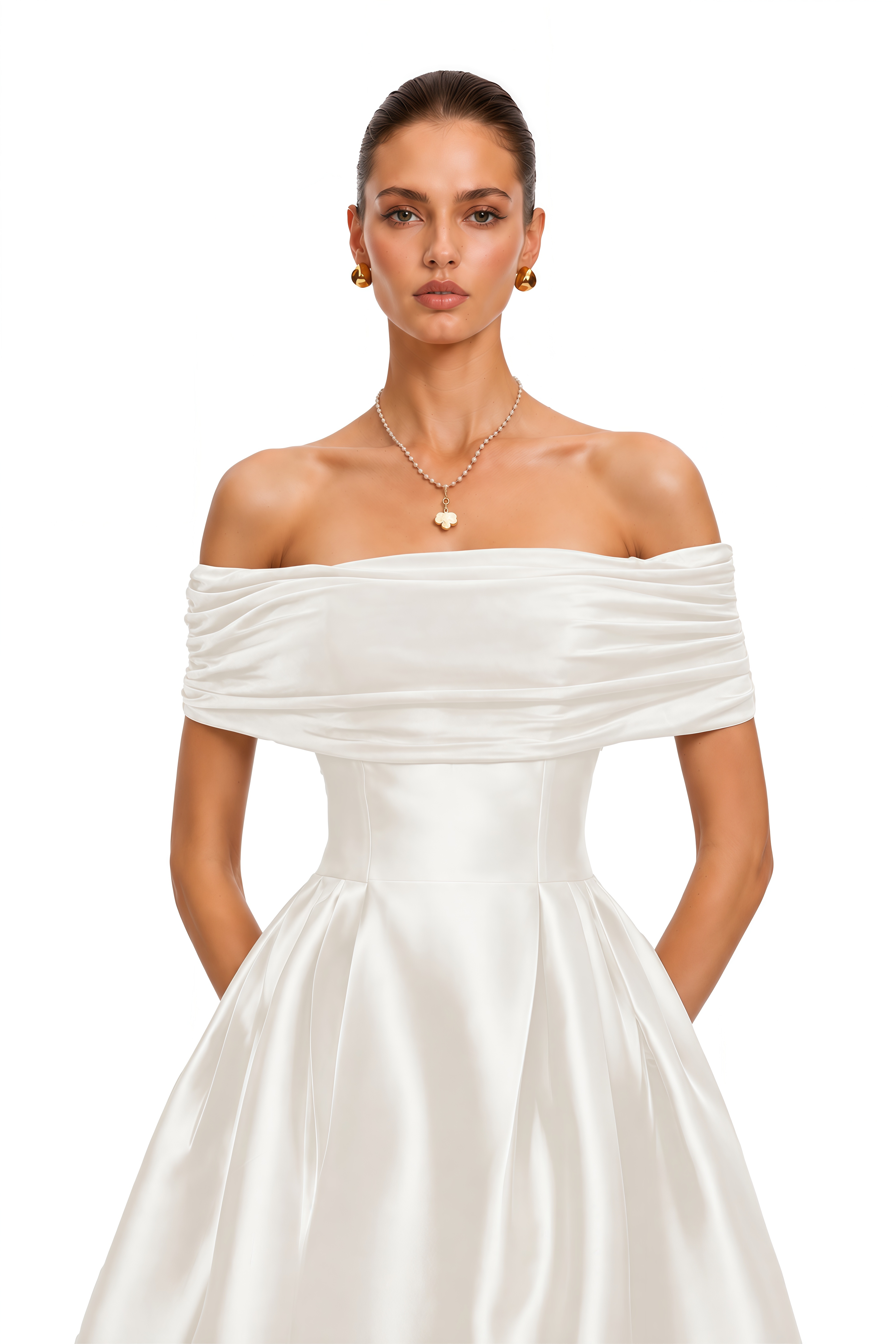 Ainara White Off Shoulder Polished Midi Dress