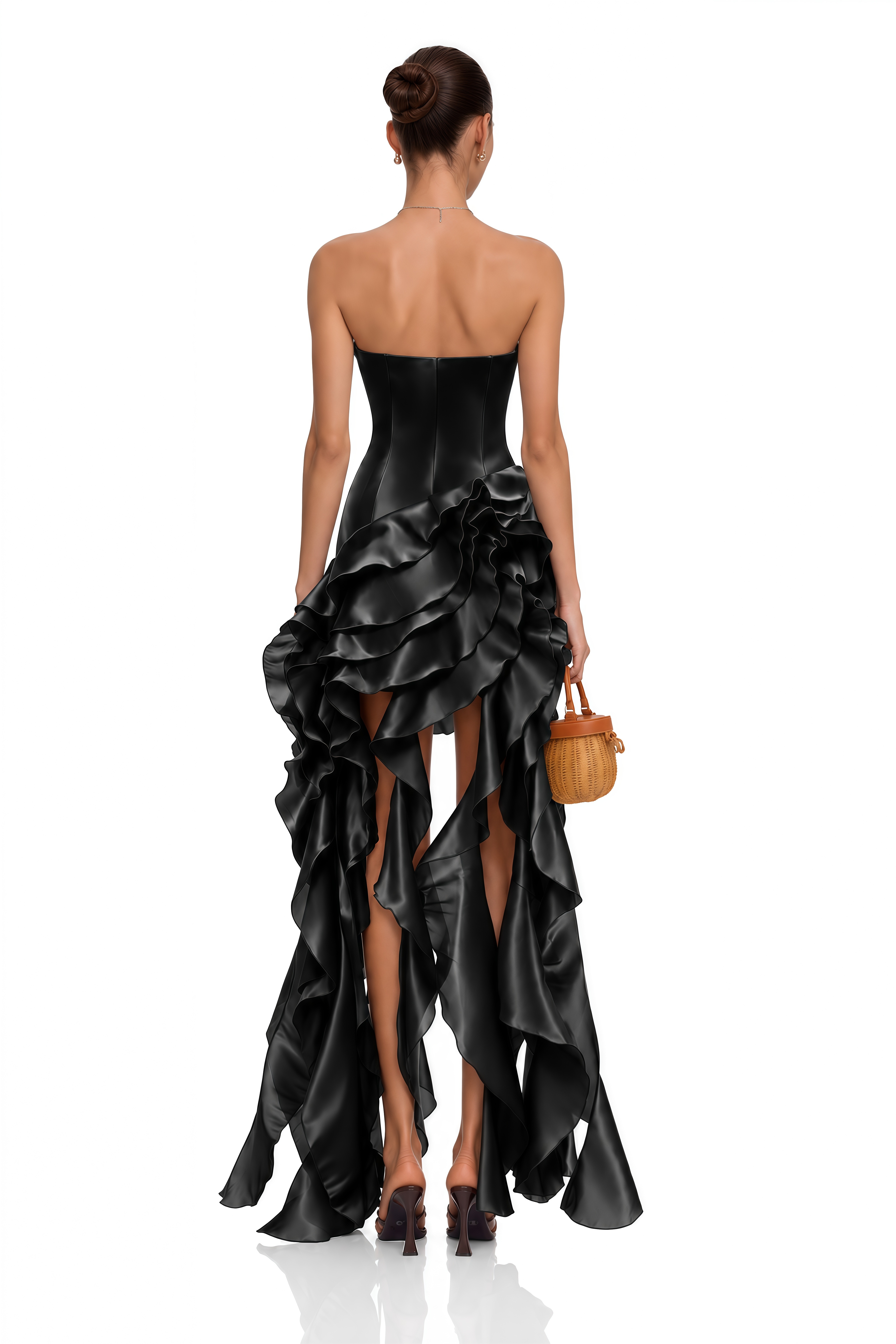 Lunetta Black Strapless Ruffled Maxi Dress