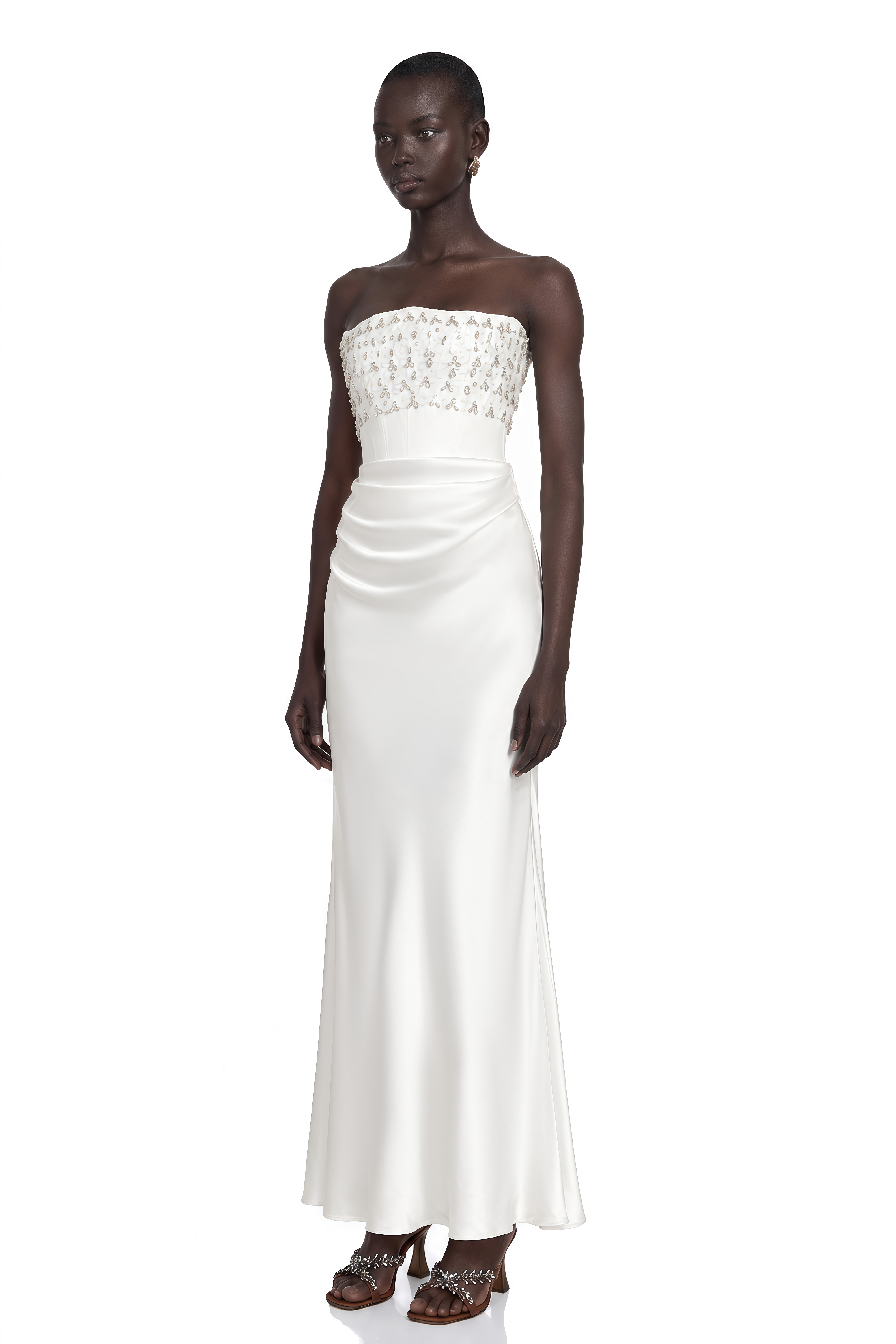 Aurore White Crystal Embellished Maxi Dress