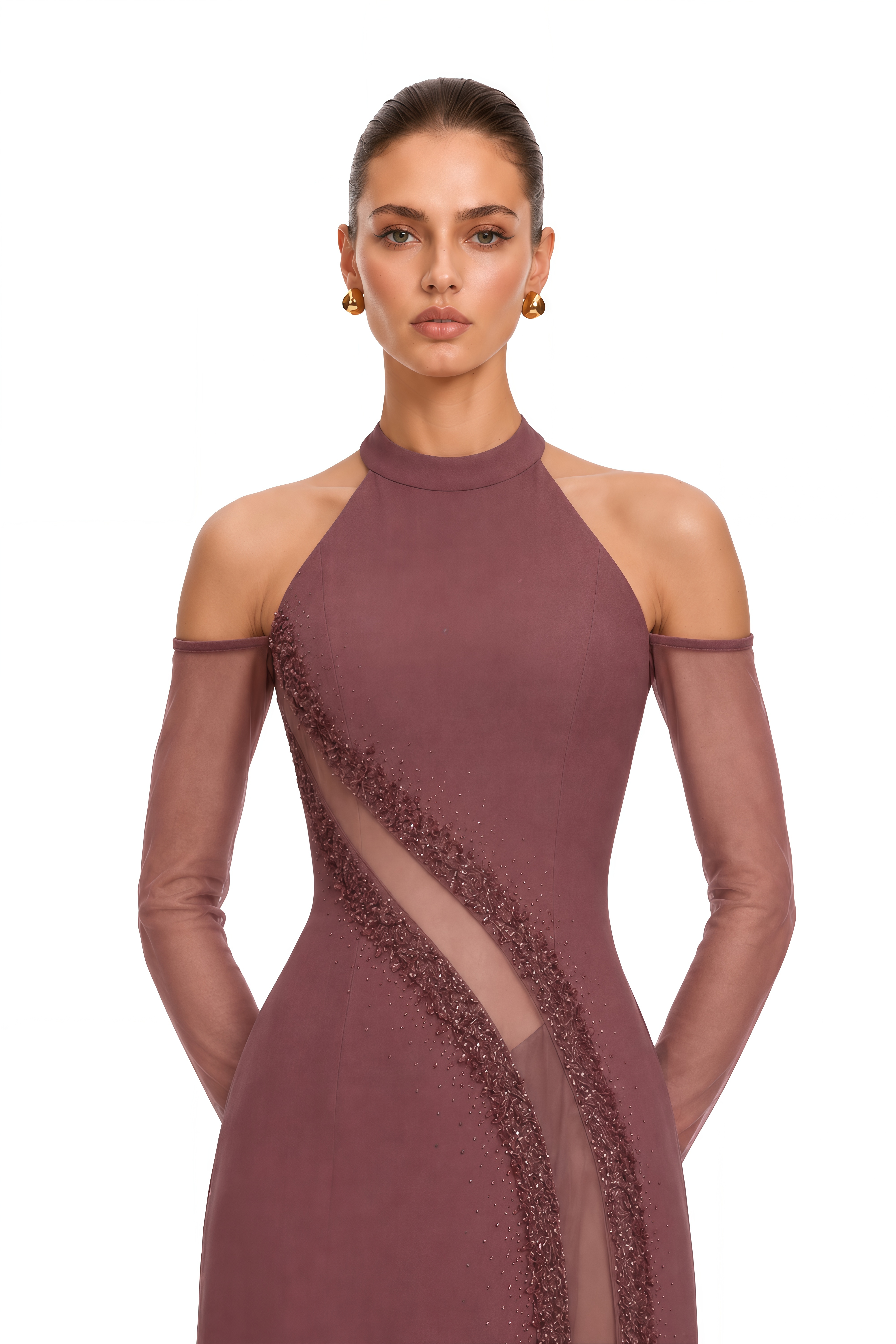 Marenka Dusty Rose Beaded Maxi Dress