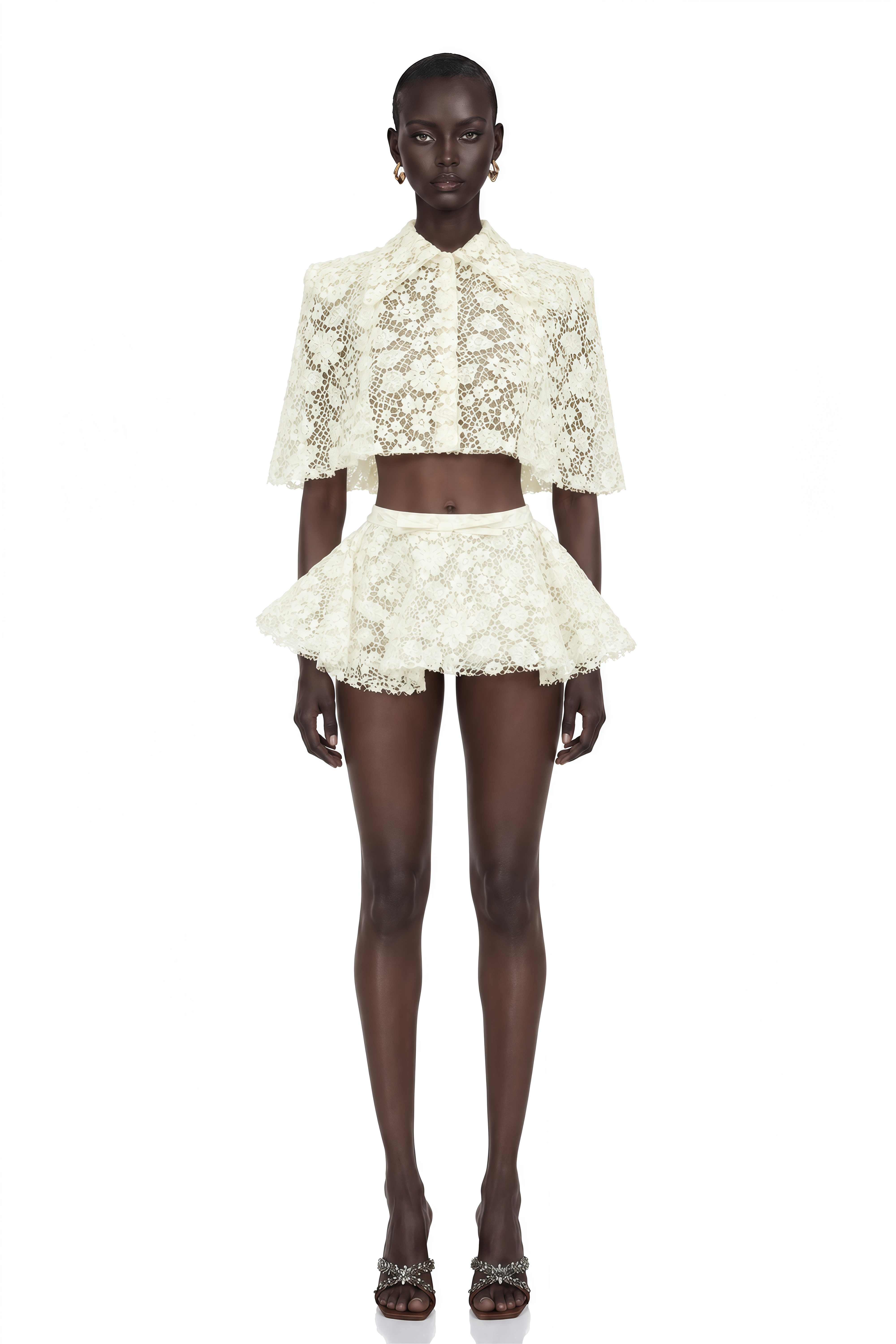 Gerhard Cream Floral Embroidered Cape & Skirt Set