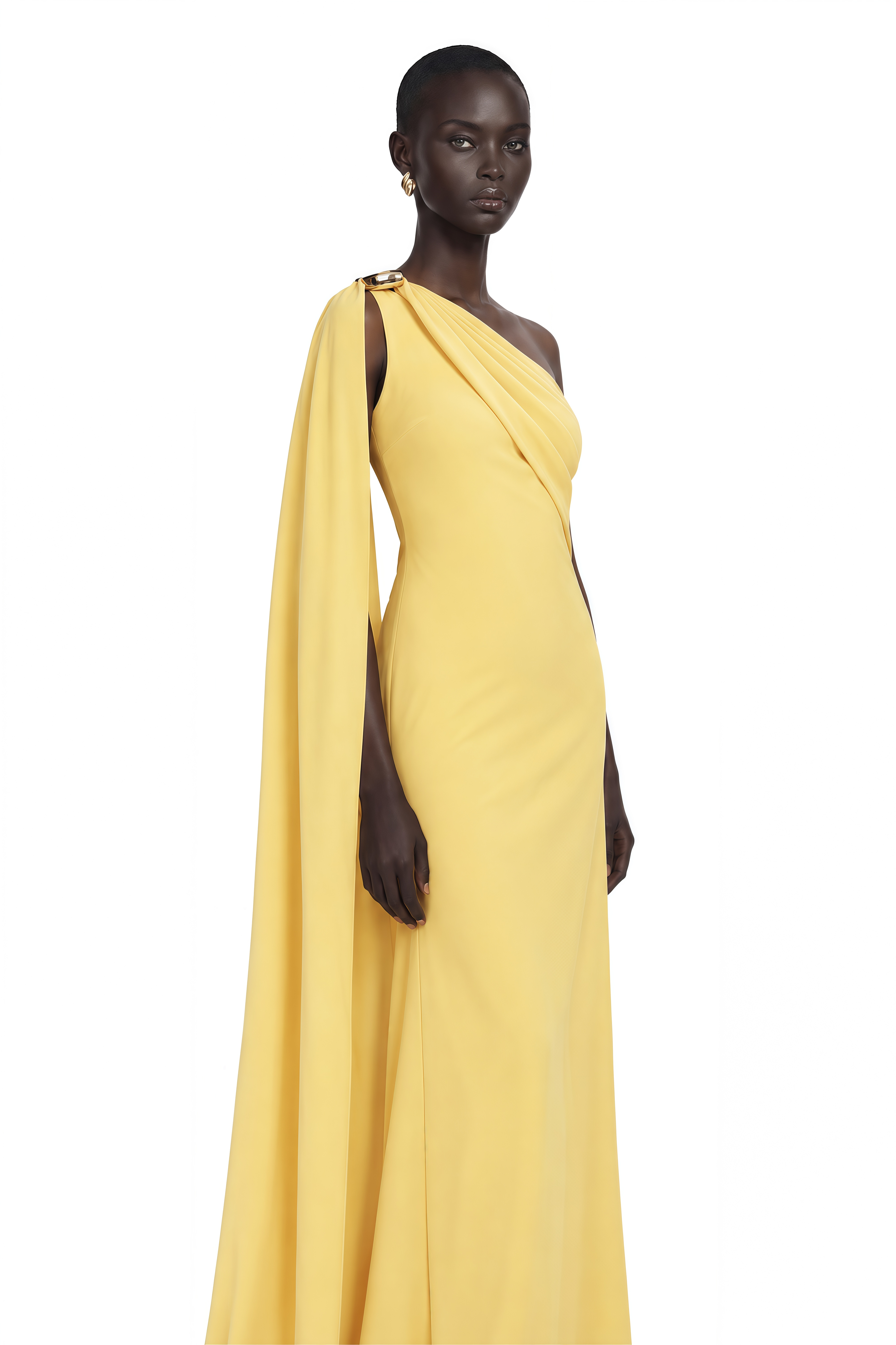 Garance Yellow Draped Asymmetrical Maxi Dress
