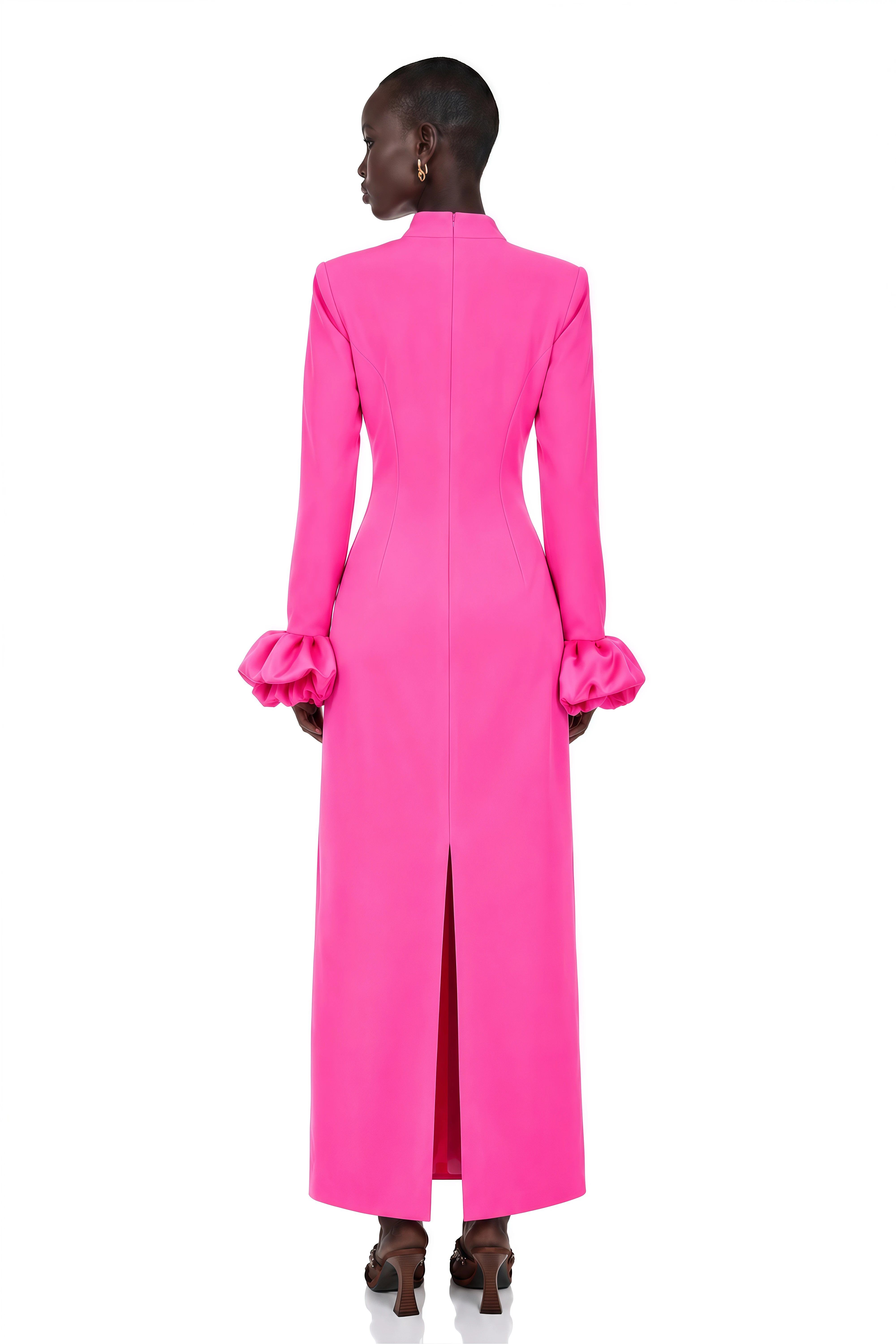 Eugenia Hot Pink Petal Cuff Maxi Dress