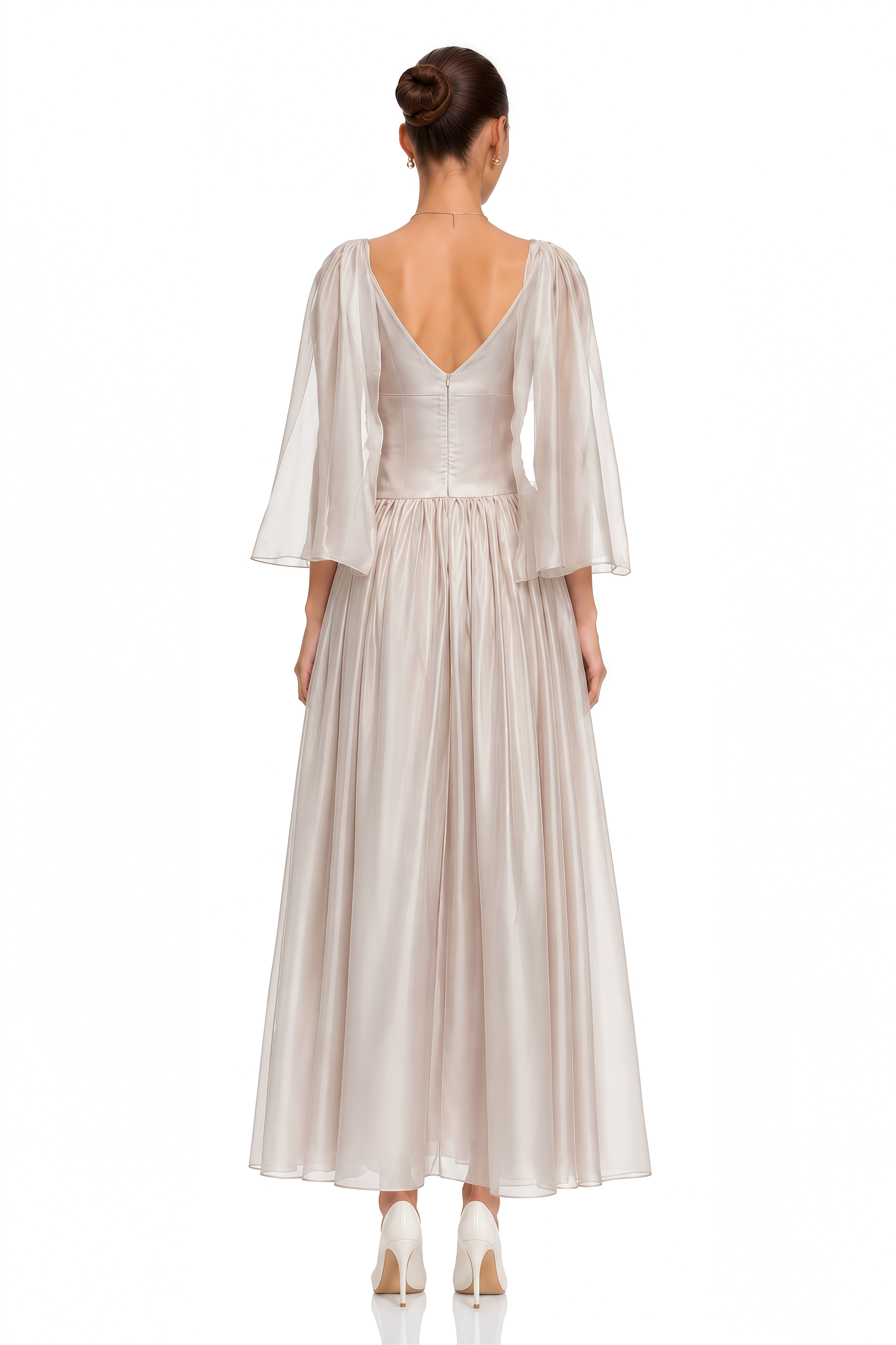 Ismerie Champagne V-Neck Ruched Maxi Dress