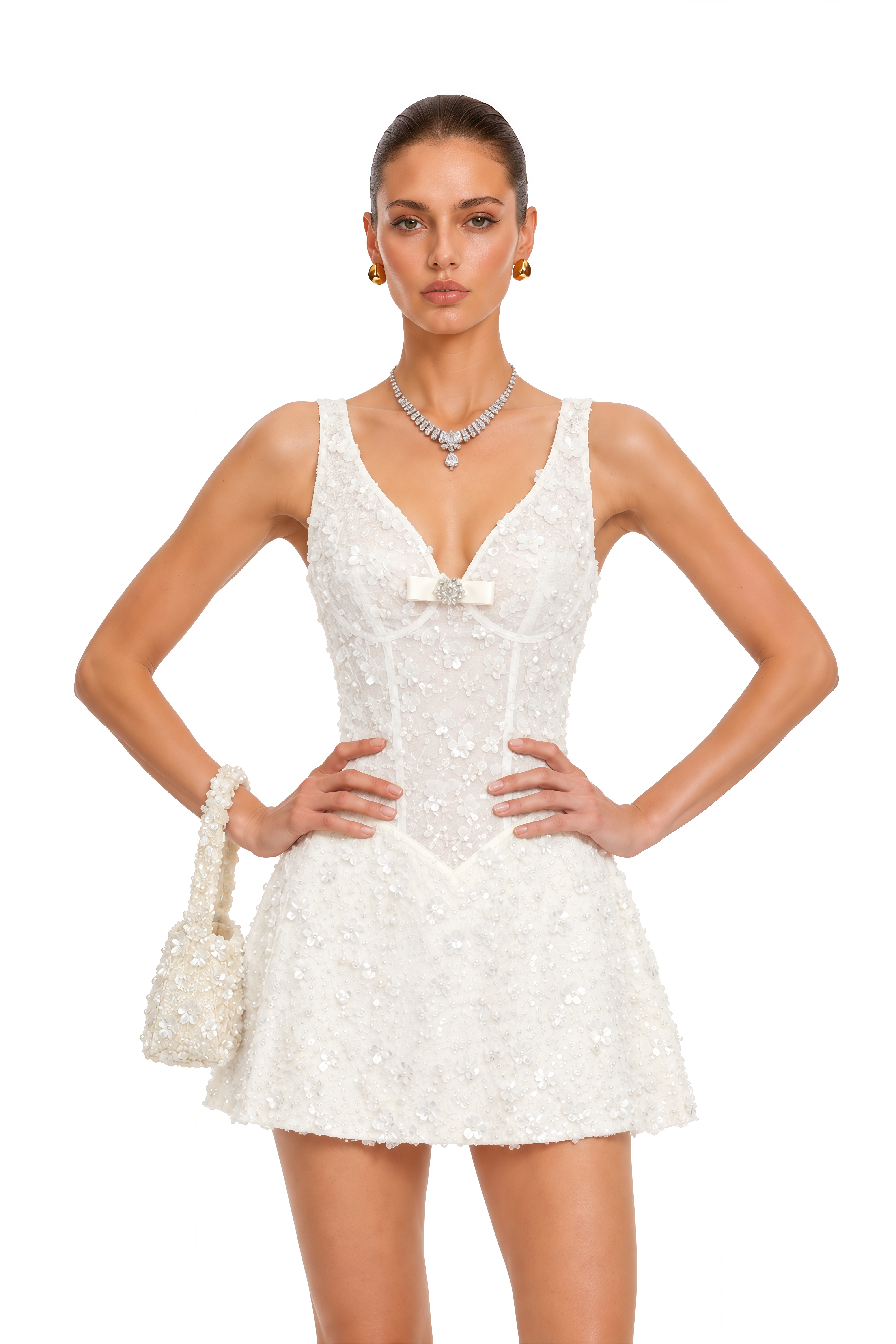 Remmie Cream Embellished Mini Dress