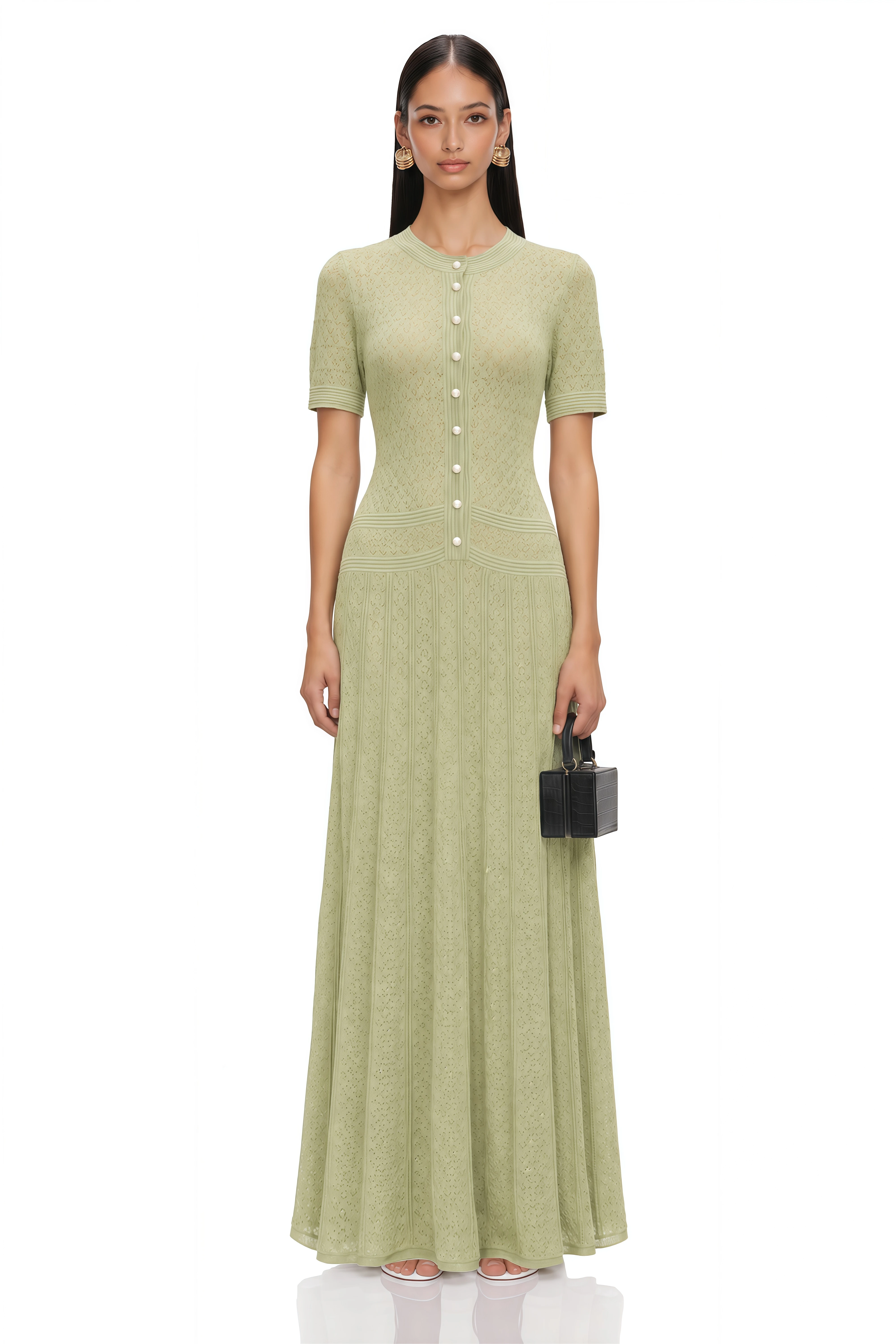 Siena Shirred Crochet-Knit Maxi Dress