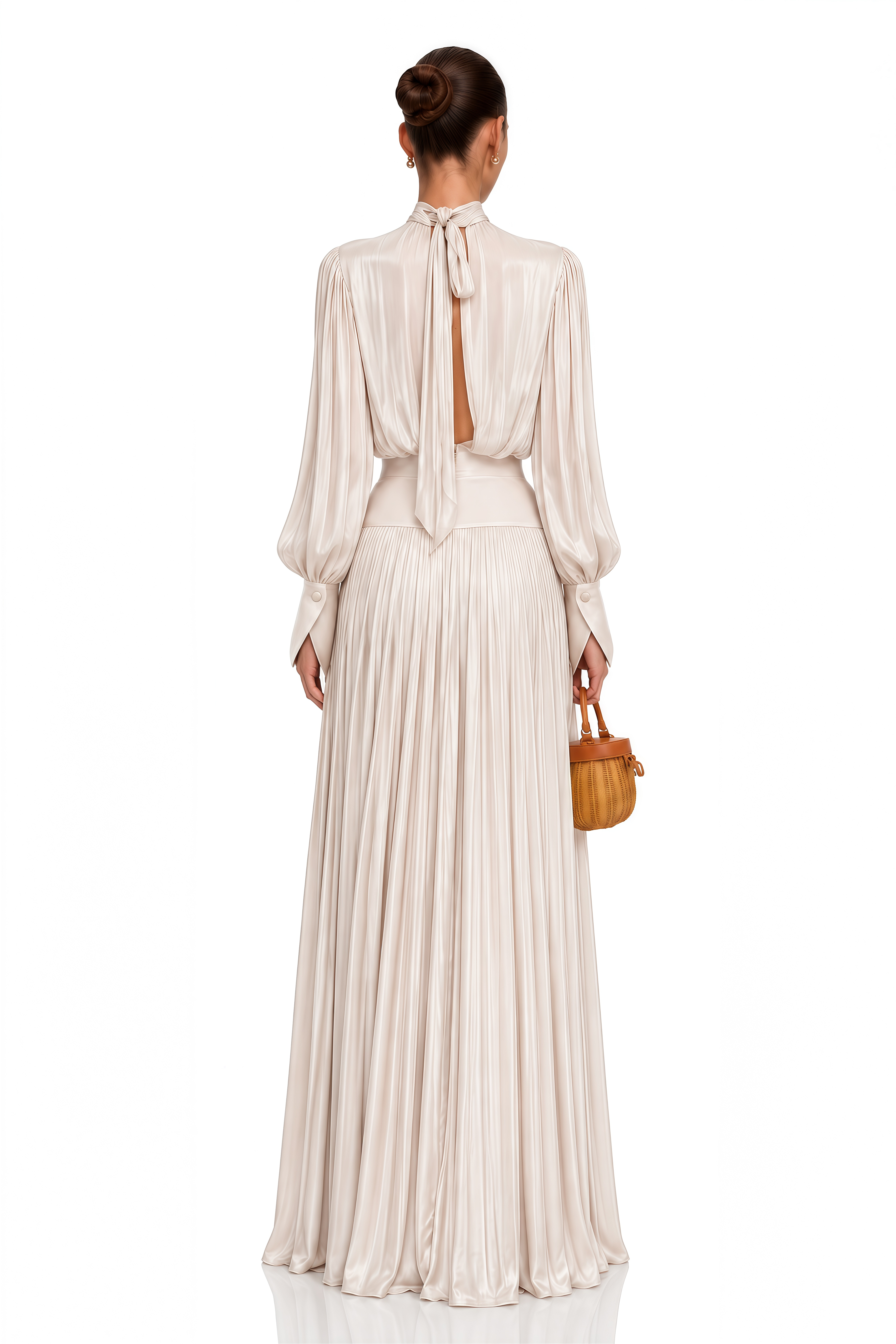 Valerie Neutral Self-Tie Pleated Maxi Dress