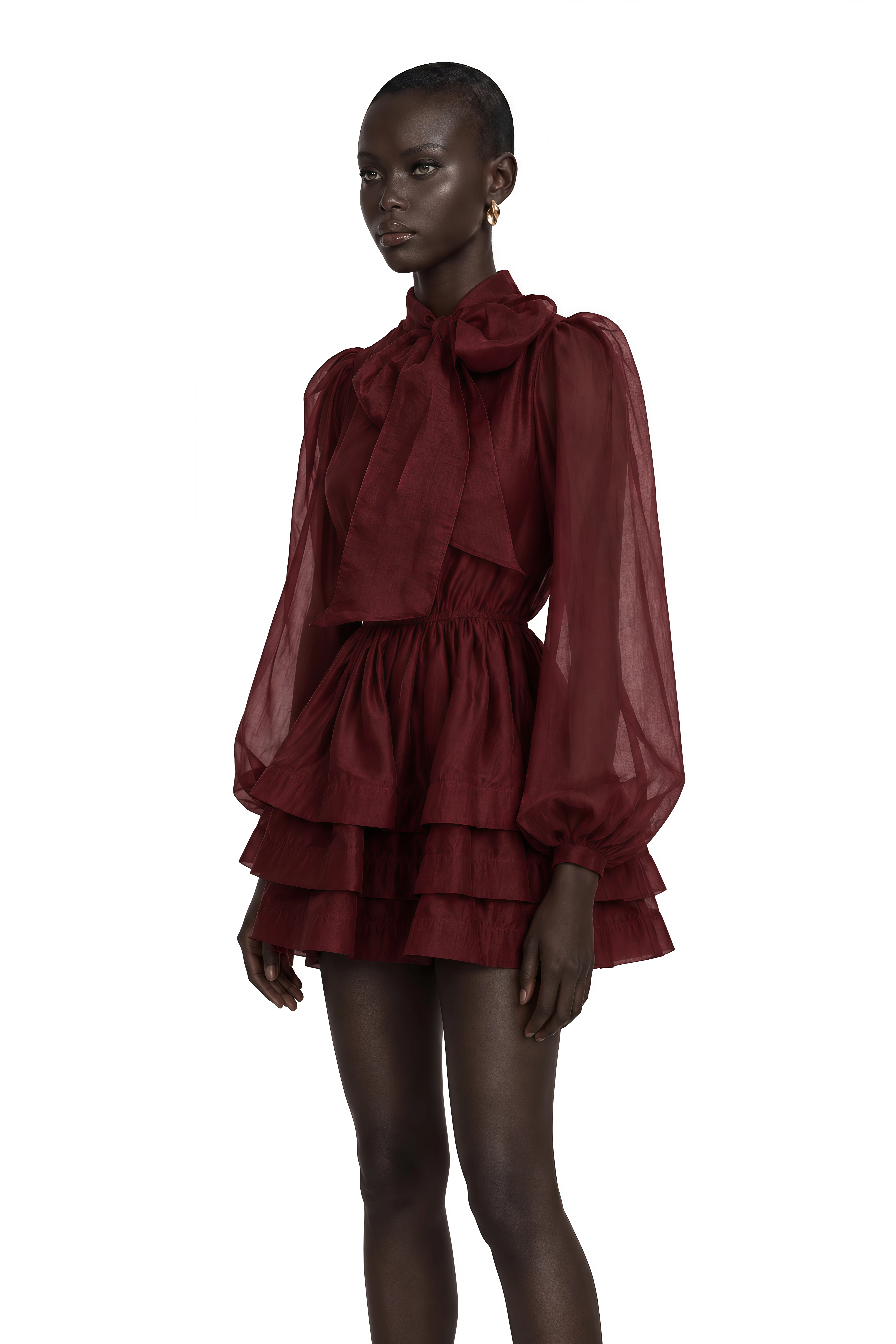 Élodie Tiered Flared Mini Dress in Red
