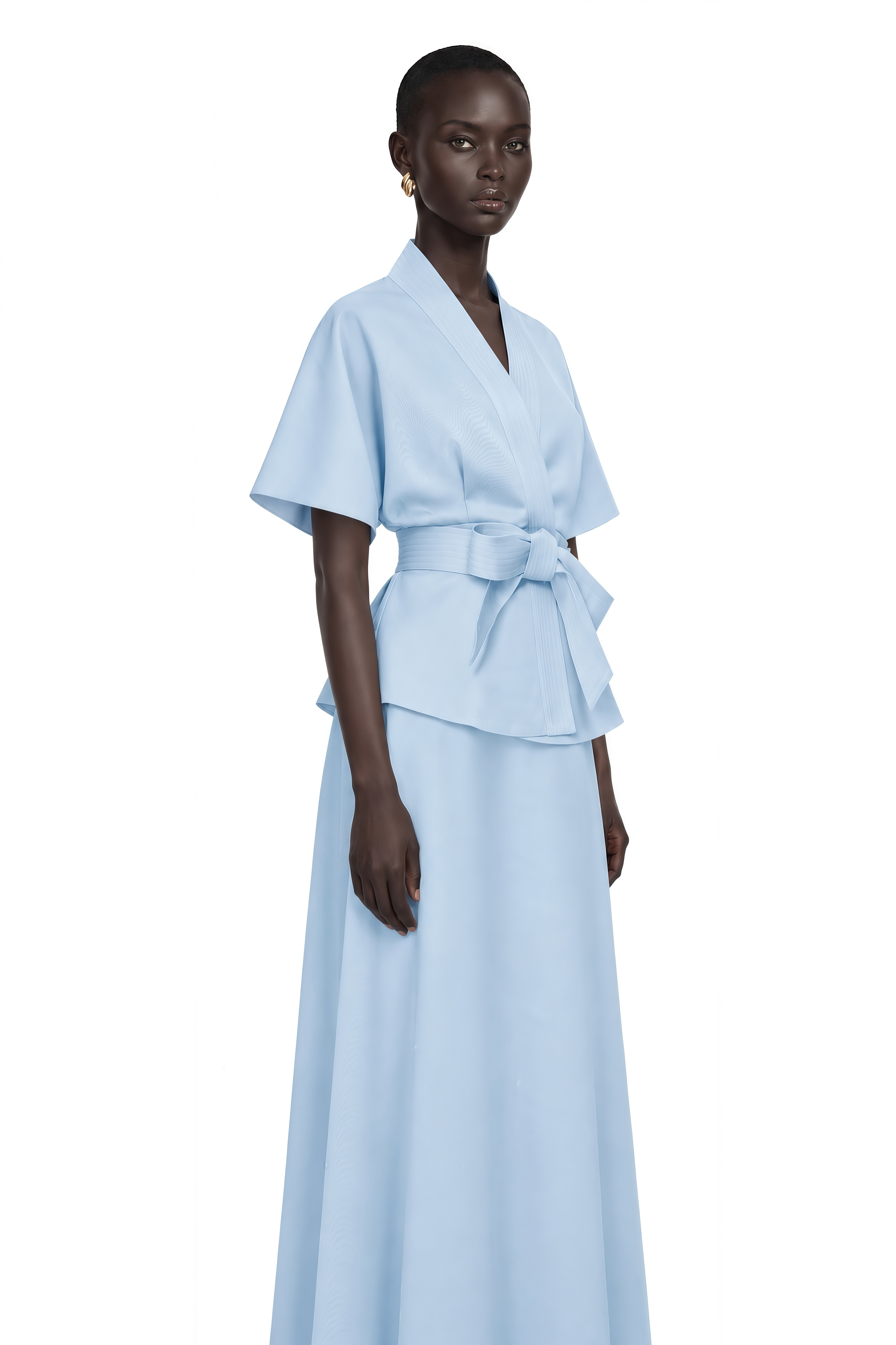 Johanna Blue Self-Tie Blouse & Skirt Set