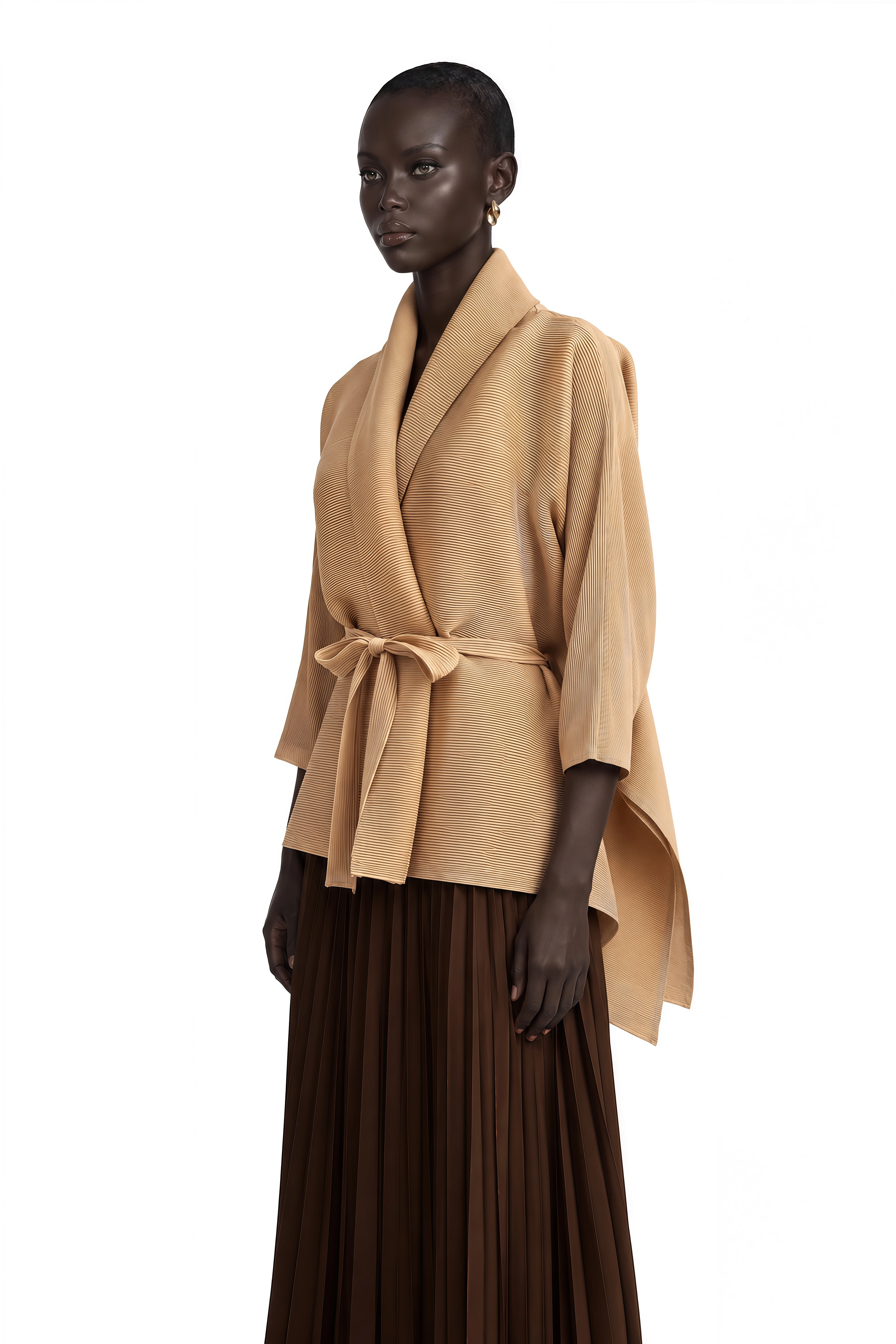 Adèle Cape-Design Pleated Top & Skirt Matching Set