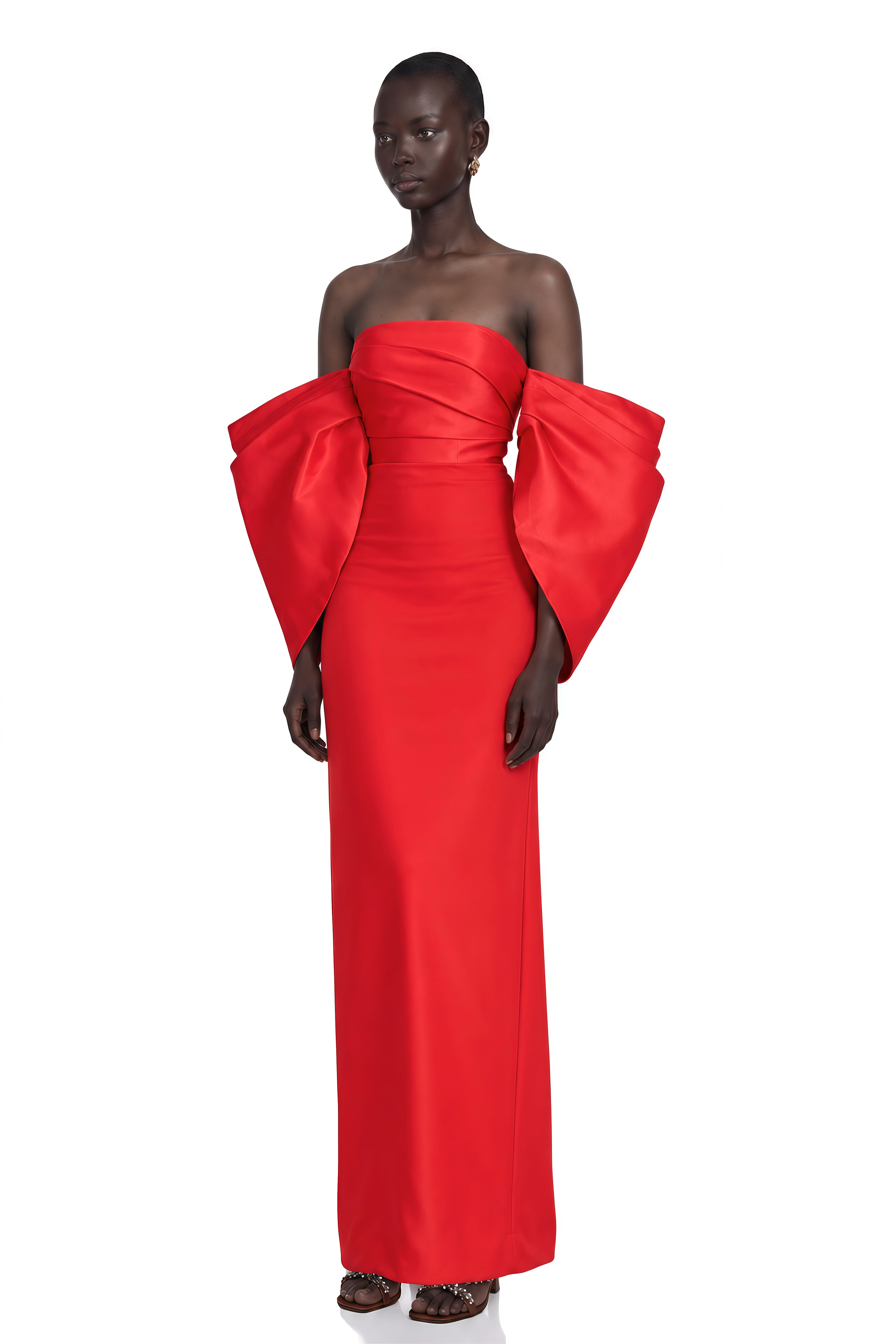 Verity Red Off Shoulder Gathered Maxi Gown