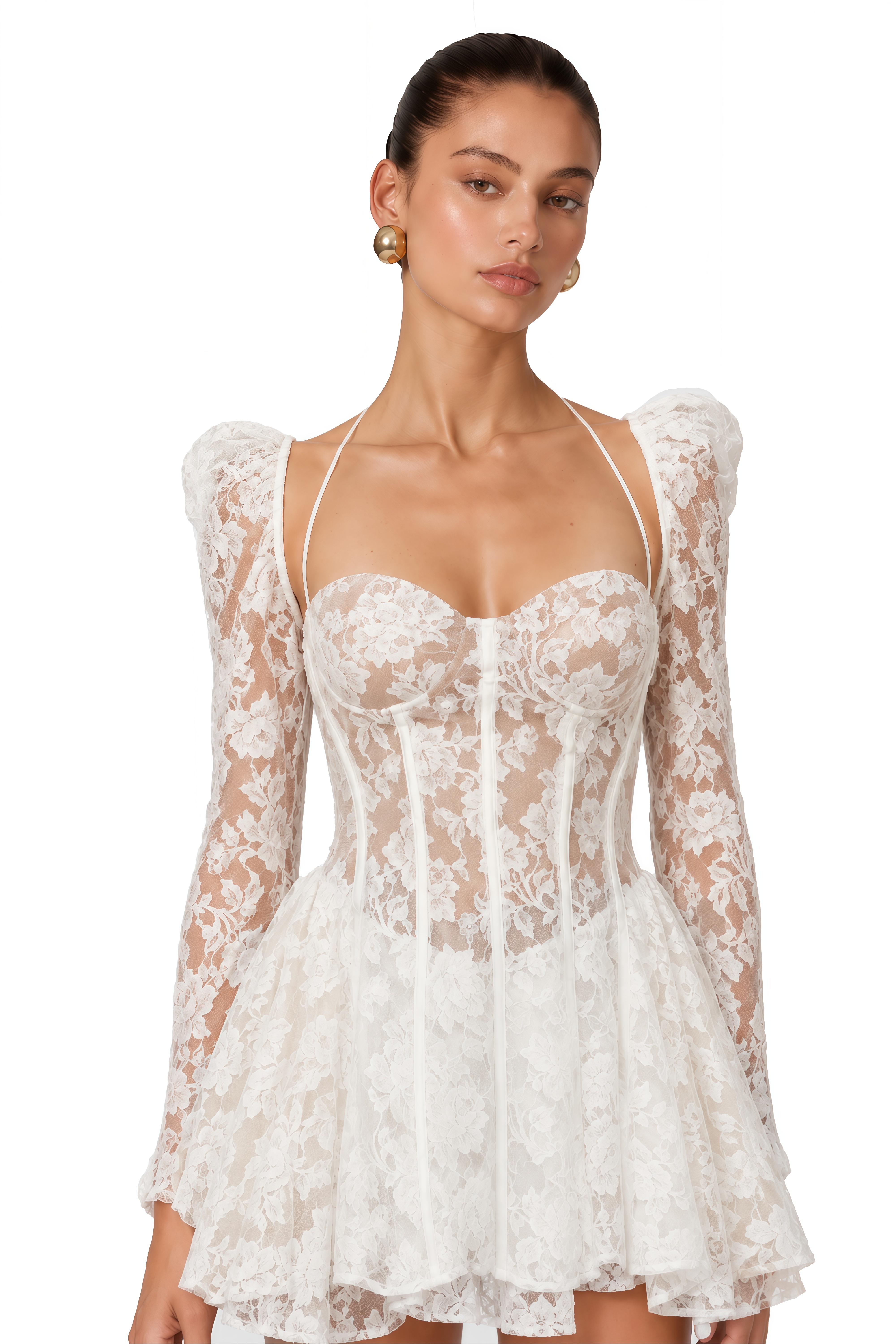Vivienne White Floral-Lace Corset Mini Dress