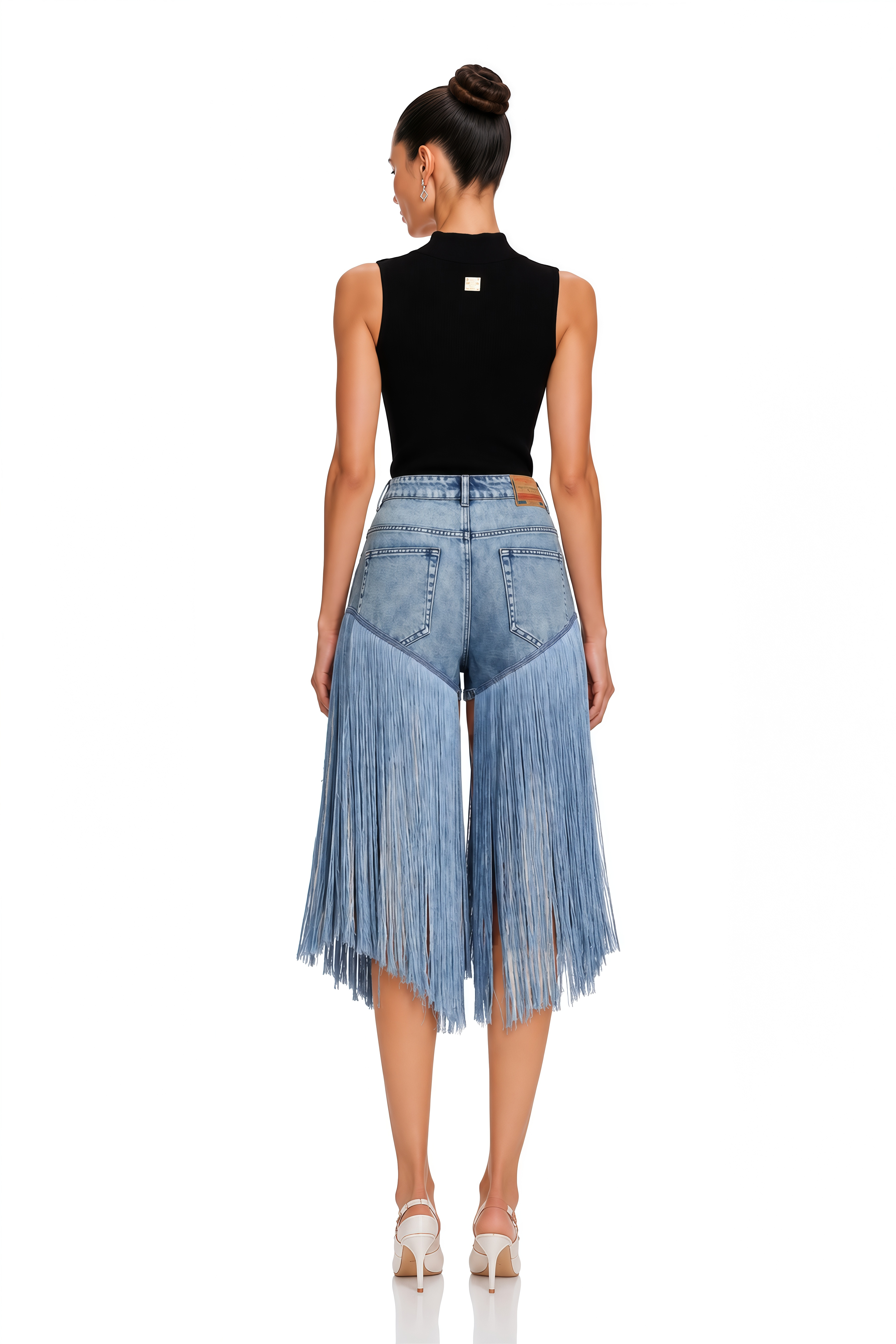 Ysandre Black Ribbed Knit Keyhole Tank Top