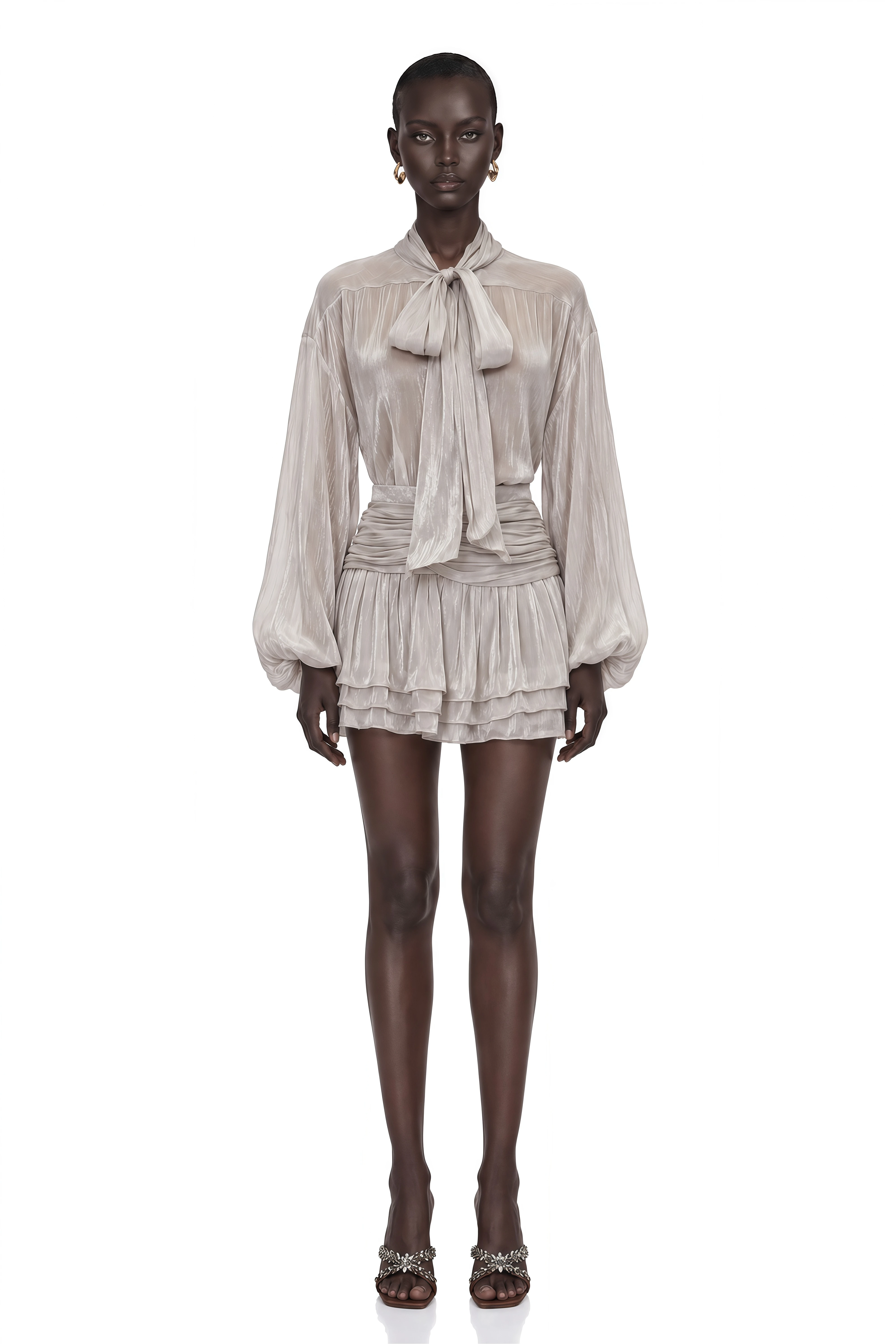 Bettina Silver Tie-Front Blouse & Skirt Set