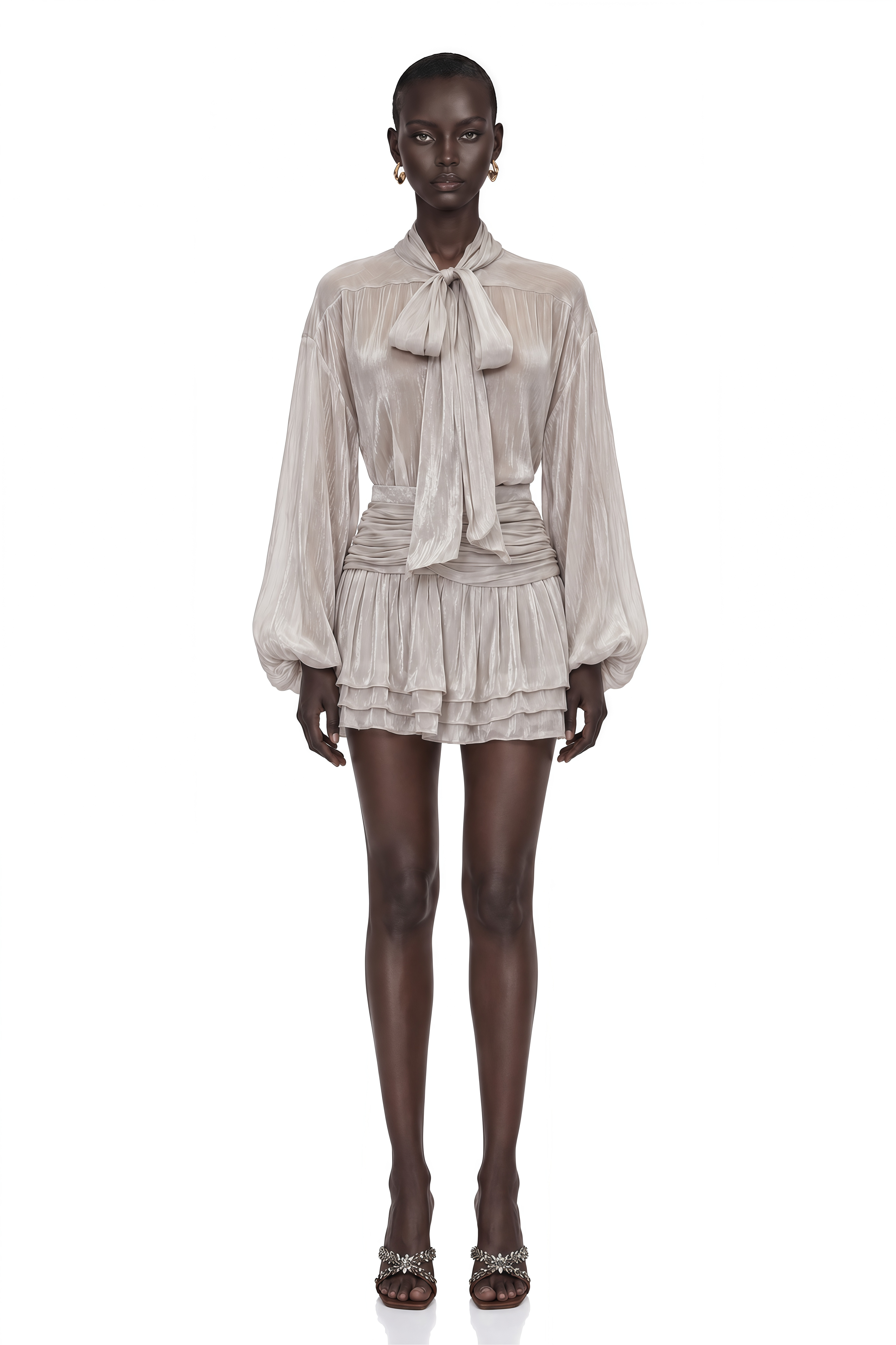 Bettina Silver Tie-Front Blouse & Skirt Set